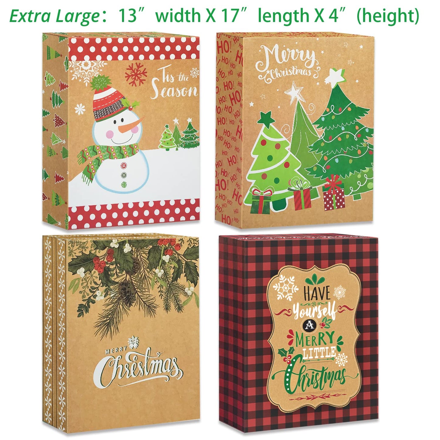 12 Kraft Christmas Gift Boxes with Lids for wrapping Large Clothes and 80 Foil Christmas Gift Stickers (Assorted size for wrapping Robes, Sweater, Coat, Shirts and Clothes xmas Holiday Present)