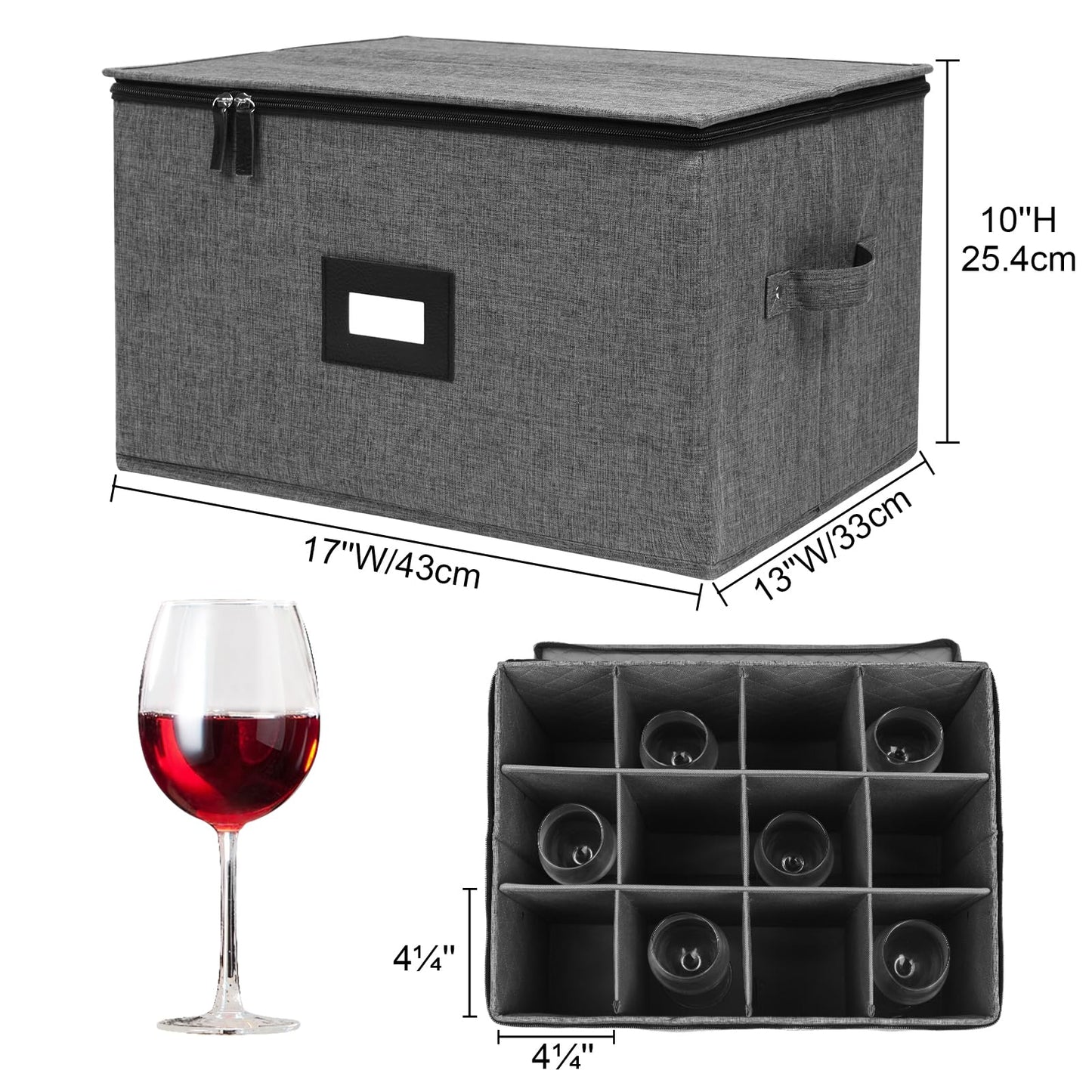 Mayniu Stemware Storage Containers, Wine Glass Storage Box with Adjustable Dividers – Hard Shell Top, Stackable for Glasses, Crystal & Glassware – Ideal for Packing, Moving & Home Organizer (Black)
