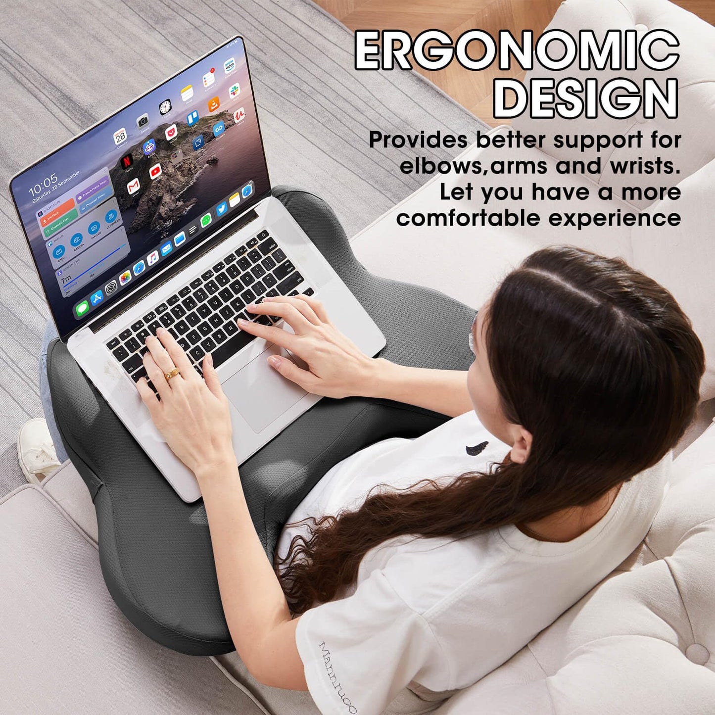 cooloo8 Lap Desk, Reading Pillow, Laptop Pillow for Lap, Portlands Portable Desk Pad for Bed, Couch, Car (Black)