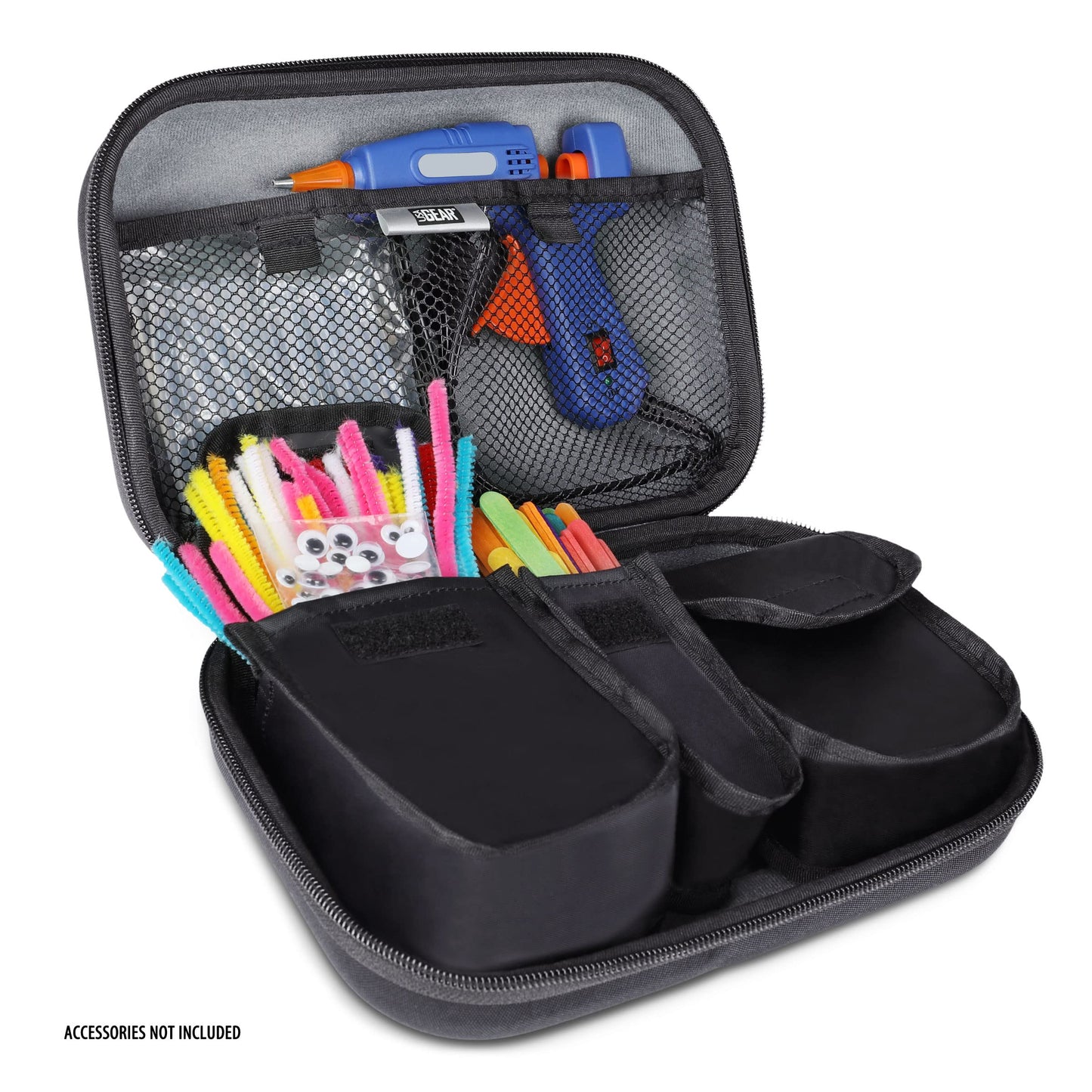 USA Gear Hot Glue Gun Case with Removeable Pouches, Water Resistant Shell - Hard Shell Storage Case Only fits Sticks, Cordless Hot Glue Gun & more Tools - Replacement Storage (Black)
