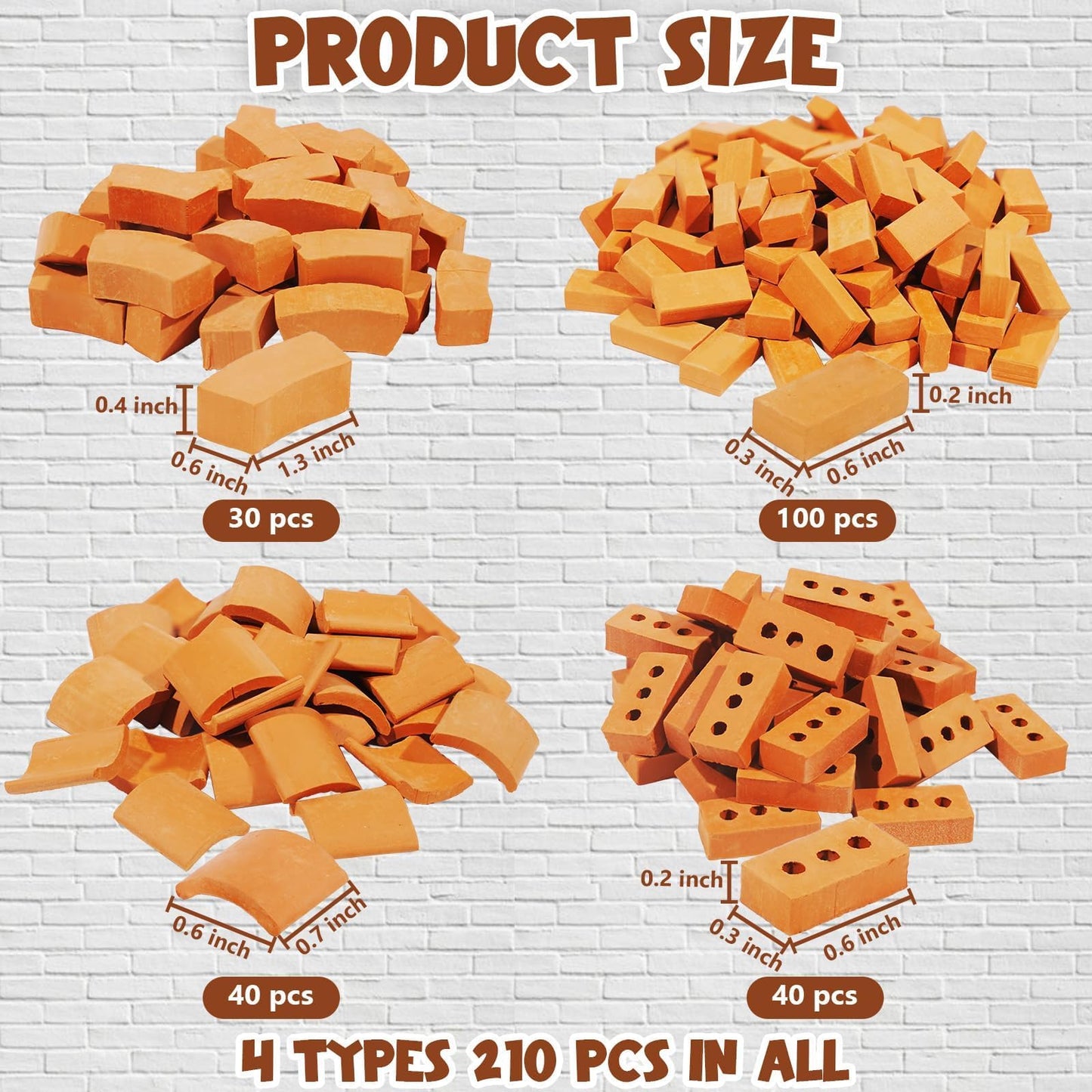 Warmtree 210 Pcs Mini Bricks for Landscaping Miniature Tiny Wall Bricks for Crafts Miniature House Kit Fairy Garden Accessories