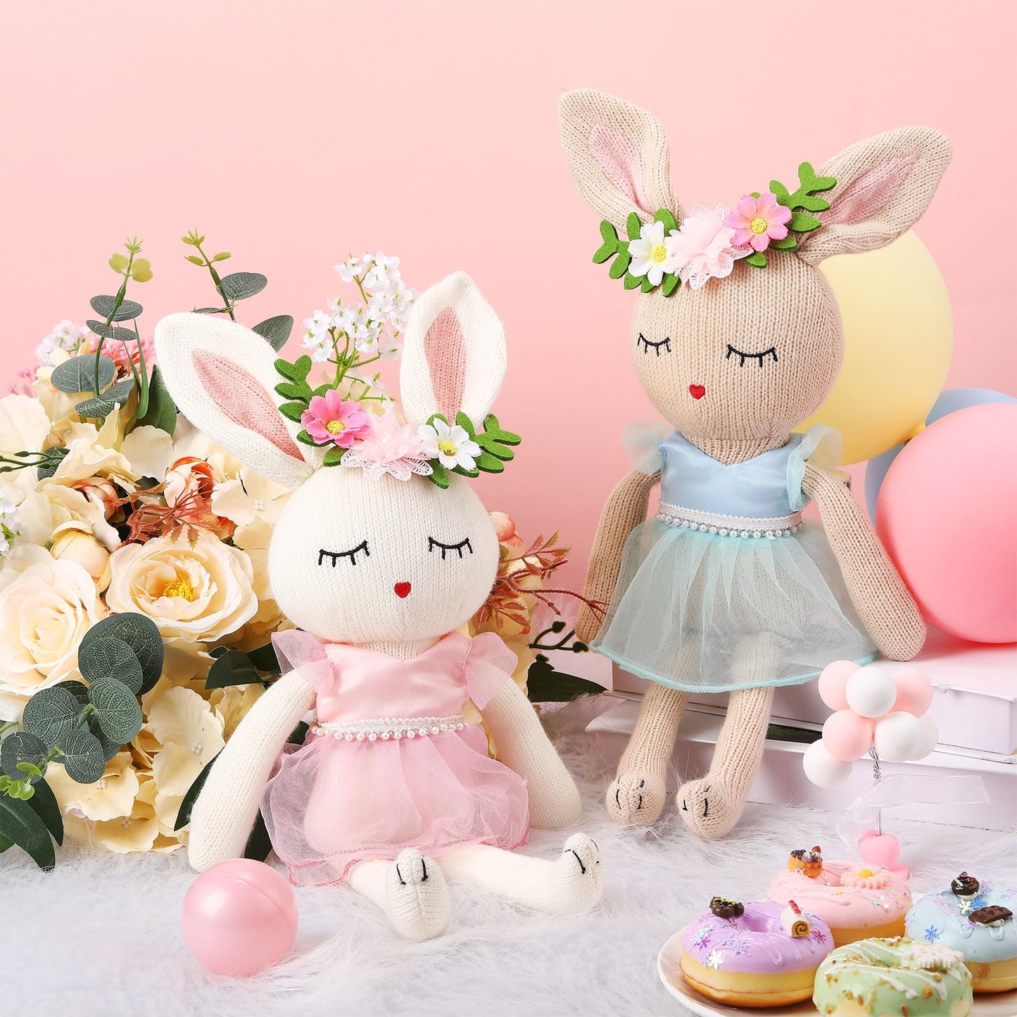 Meooeck 2-piece 16 Inch Bunny Ballerina Doll - Cute Soft Bunny Stuffed Animal Knitted Ballerina Toy, 2 Colors