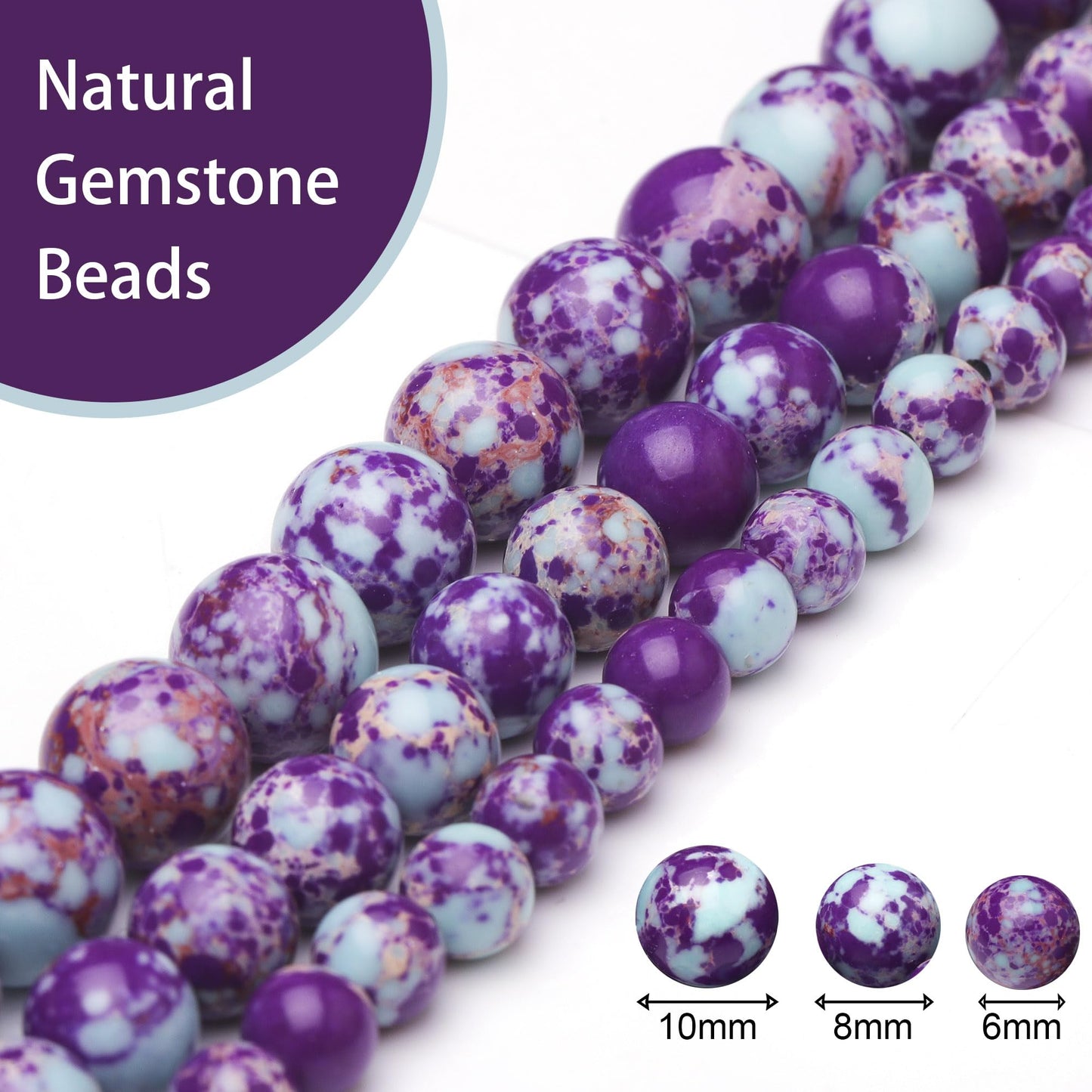 Chicager Natural Stone Beads for Jewelry Making,8mm Purple-Blue Imperial Jasper Polished Smooth Round Gemstone Beads for Bracelet Necklace 15 Inch
