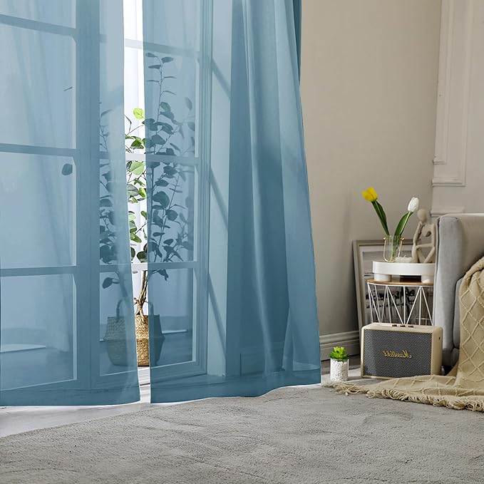 Lecloud Dusty Blue Sheer Curtains 90 Inches Long 2 Panels, Light Filtering Breathable Curtain, Gauzy Stylish Home Decor Drapes with Dual Rod Pocket for Dining Room Bedroom, Each 42" W x 90" L