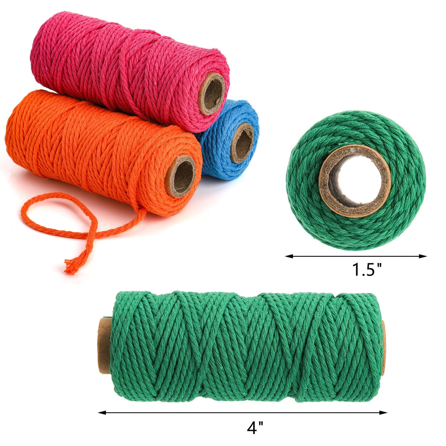 ZEAYEA 15 Rolls Macrame Cord, 2mm x 480 Yards Natural Cotton Twine String Cord, 3 Strand Twisted Soft Macrame Rope for Artworks, Wall Hanging, Plant Hangers, Crafts, Knitting, Wrapping String