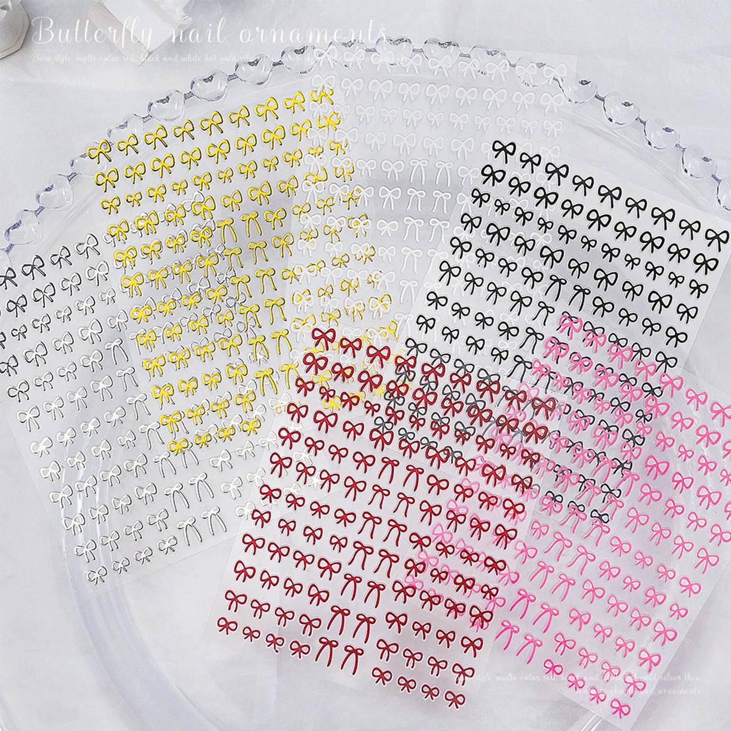 IDDFEVE Bow Nail Art Stickers - Colorful Mini Bow Self-Adhesive Nail Decals for DIY Valentines Day Manicure (6 Sheets)