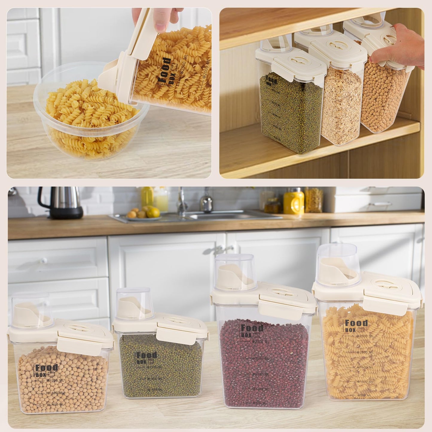 hoforife 2 Pcs Airtight Cereal Containers Storage Set for Kitchen, Large Plastic Rice Dry Food Dispenser Non-Bpa (41oz & 85oz)