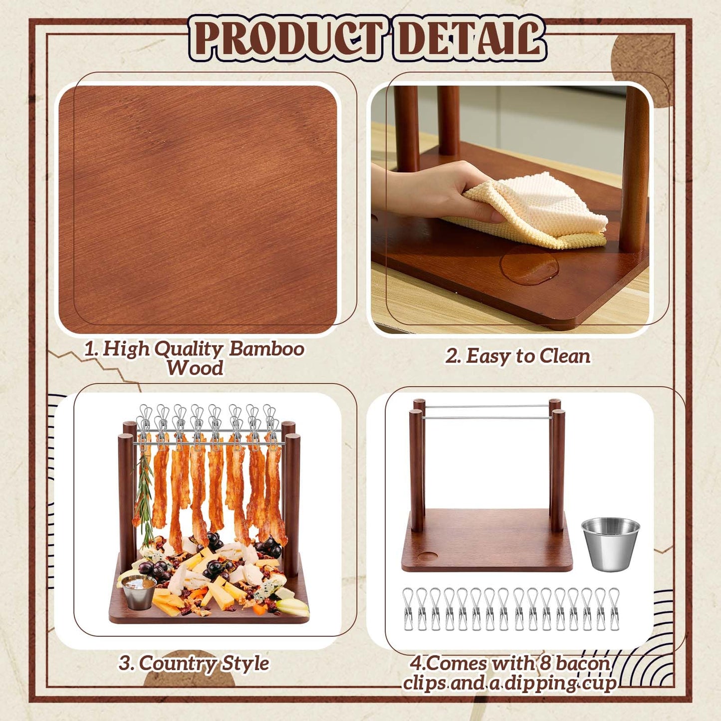 Wonderjune 2 Rows Bacon Rack Tray 13 Inch Bacon Display Holder Simple, Quick, and Easy to Use Serving Dishes for Wedding Home House Warming Gifts