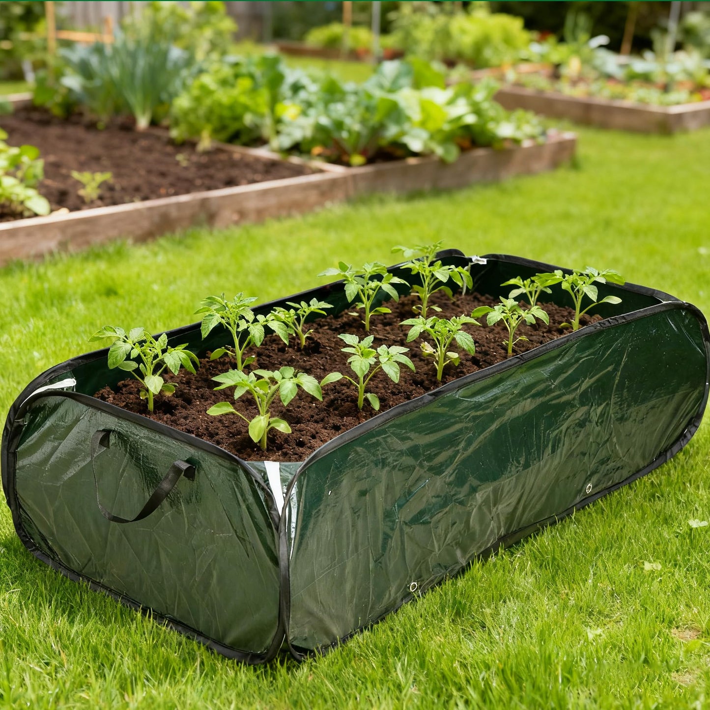 EBaokuup 47 x 24 x 12 Inch PE Pop-up Rectangular Planting Bag, Wire Support Rectangle Plant Growing Bag, UV Protected Rectangular Planter Bed for Garden Vegetable Flowers Fruit