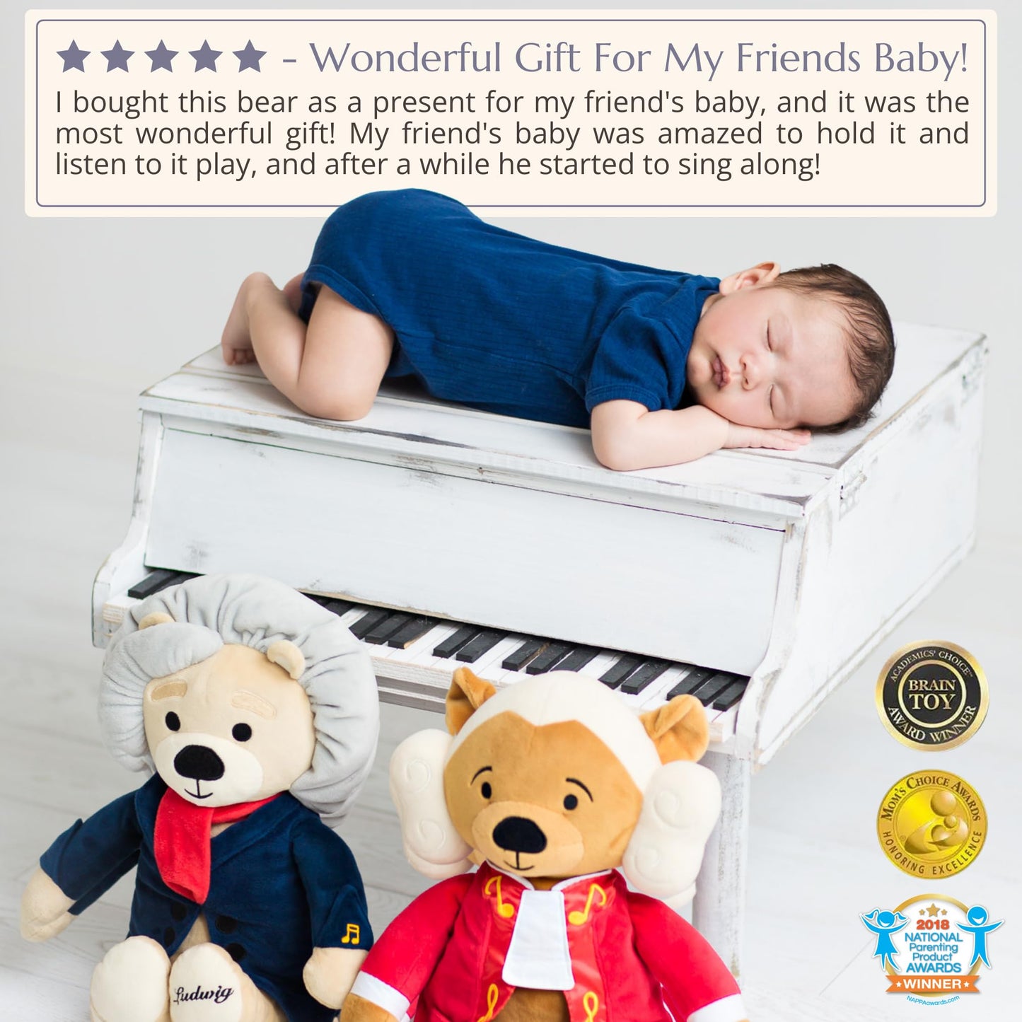 Vosego Ludwig Van Beethoven Virtuoso Bear – Plays 40 Mins of Classical Music, Educational & Soothing Musical Teddy Bear for Babies & Toddlers, Ideal