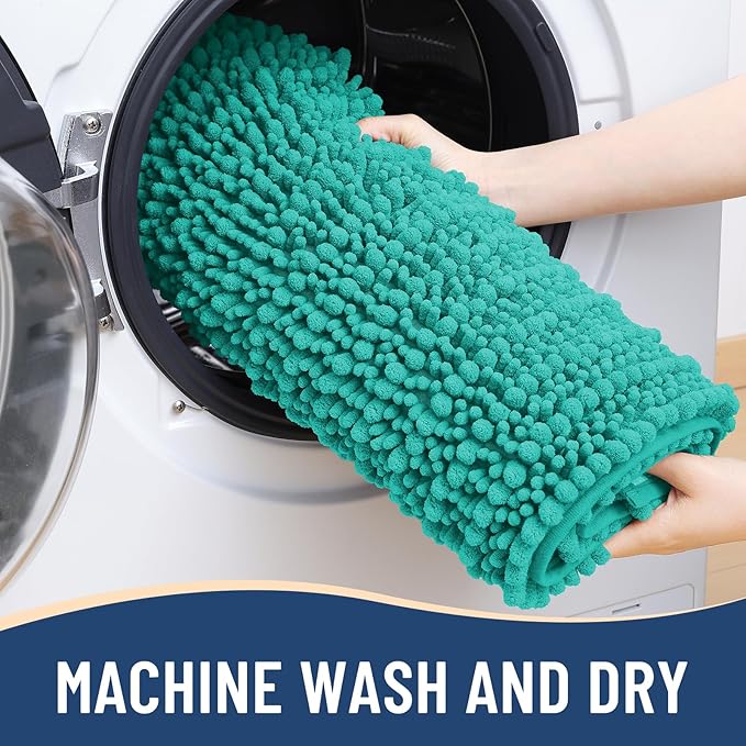 Arotive Luxury Chenille Bathroom Rug Mat, Extra Soft Thick Absorbent Shaggy Bath Rugs, Non-Slip Machine Wash Dry, Plush Bath Mats for Bathroom, Shower and Tub, 30x17, Teal