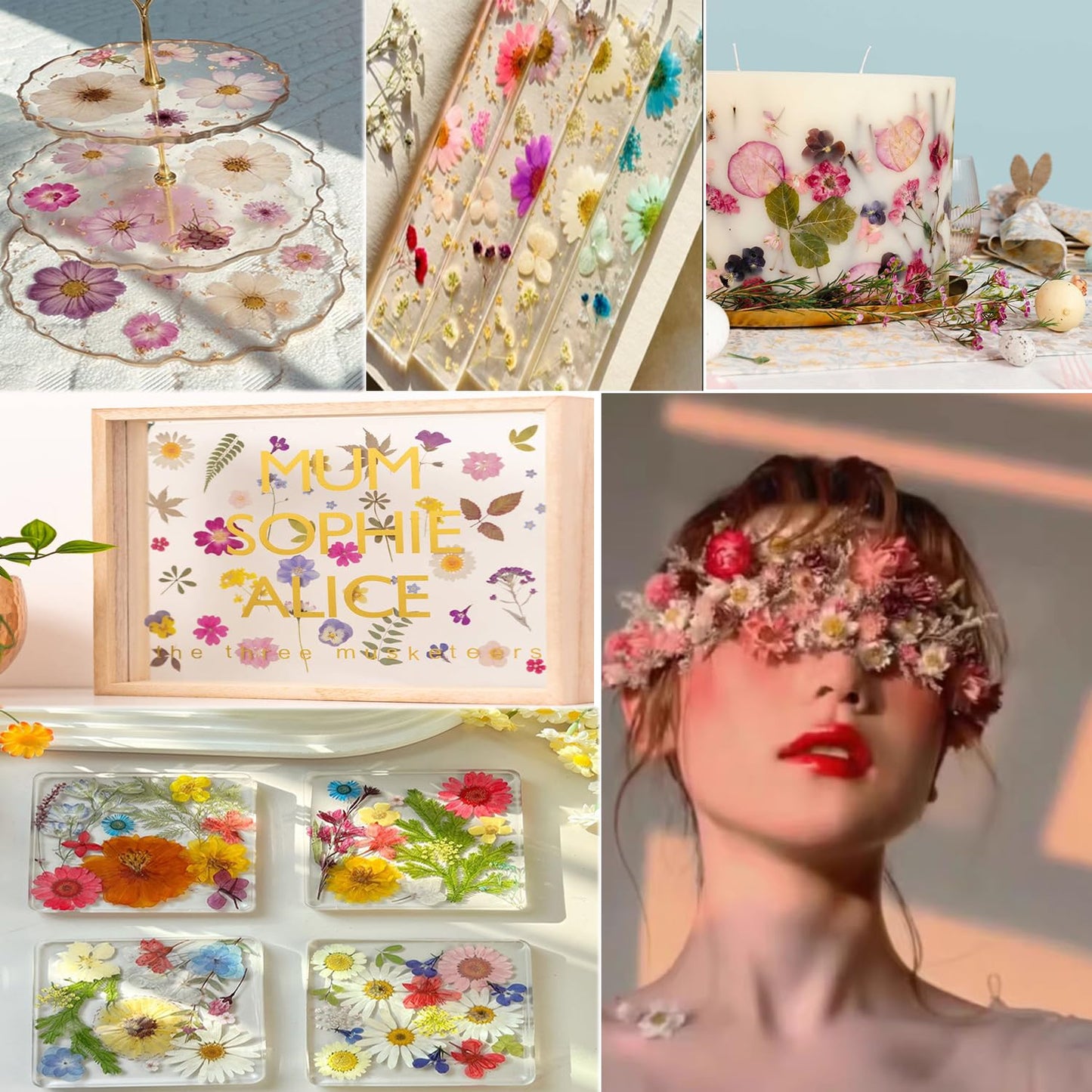 TrendCart 285Pcs 9 Packs Mixed Types Real Natural Dried Pressed Flowers & Leaves for Resin Molds, DIY Crafts, Jewelry Making + 100Pcs Butterfly Stickers + Tweezers