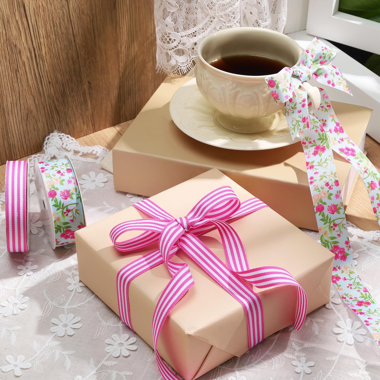 LaRibbons Spring Ribbon Set, Assorted Craft Ribbons 5 Yards Each, Multi-Width Decorative Ribbon for Gift Wrapping, DIY Bows, Easter Crafts, Floral Arrangements