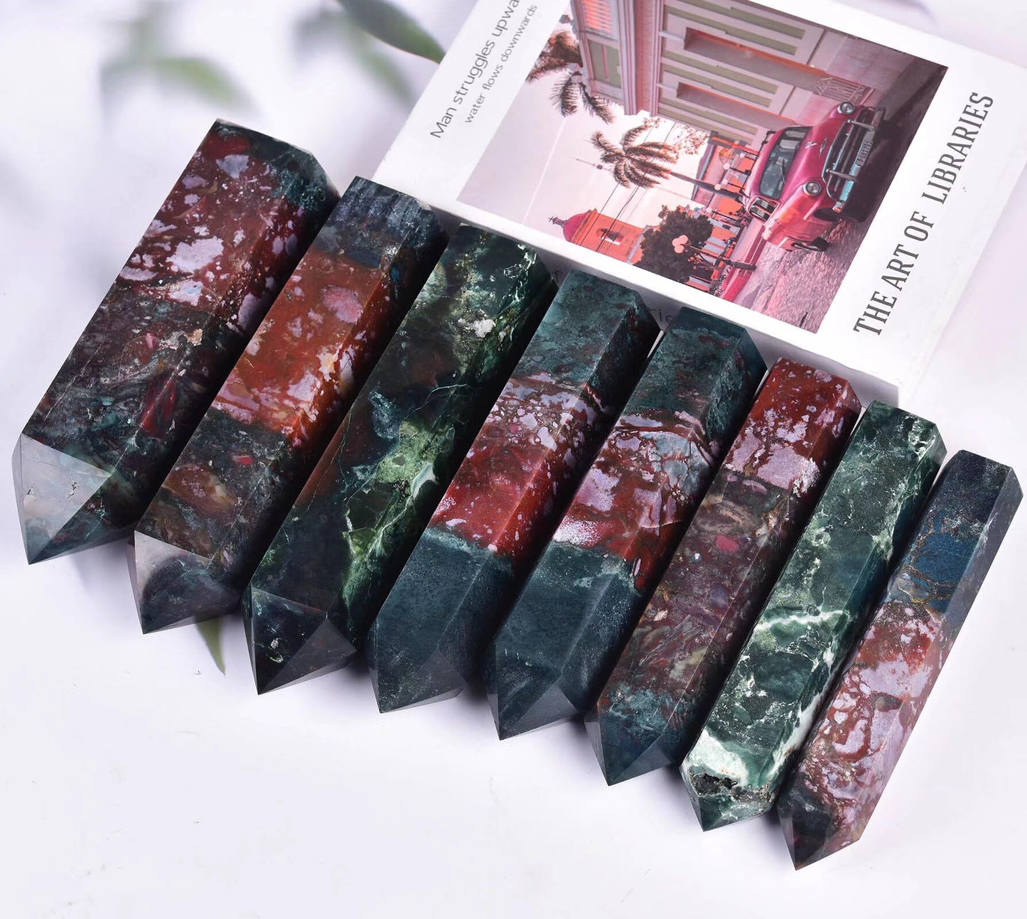 Ocean Jasper Stone Tower Obelisk Healing Crystal Wand Large Reiki Meditation Stone Gifts 1.7-2.2 LBS