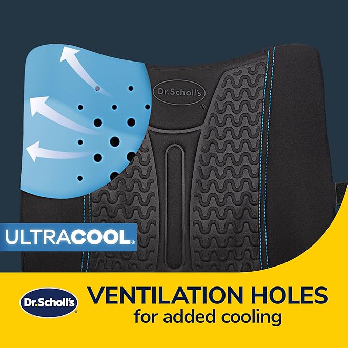 Dr. Scholl's UltraCool Gel-Infused Lumbar Seat Cushion for Car, Office, Home — Black