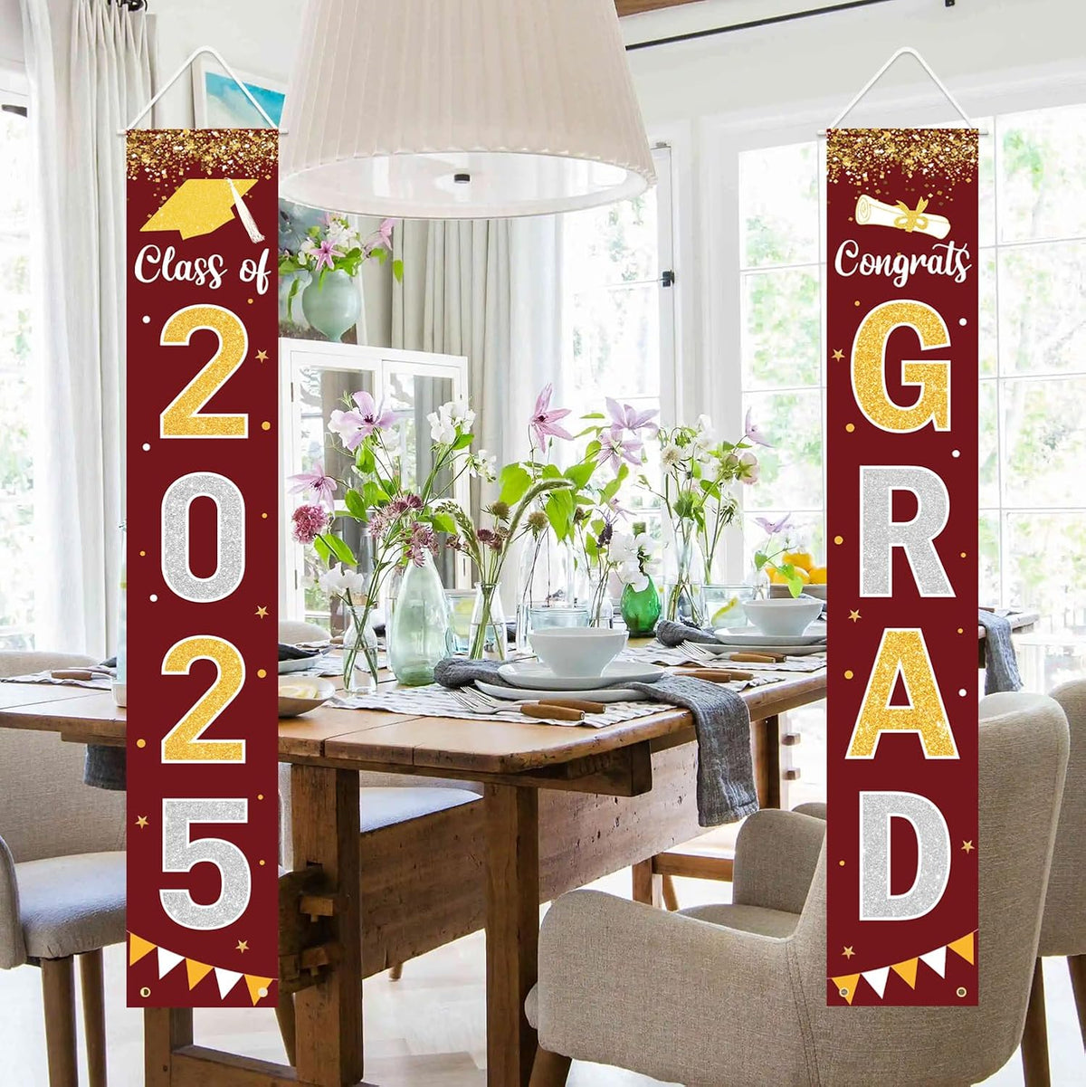 Graduation Decorations 2025 GRAD Banner Maroon Porch Door Sign Welcome Banner For Indoor Outdoor Wall Graduation Decorations Class of 2025
