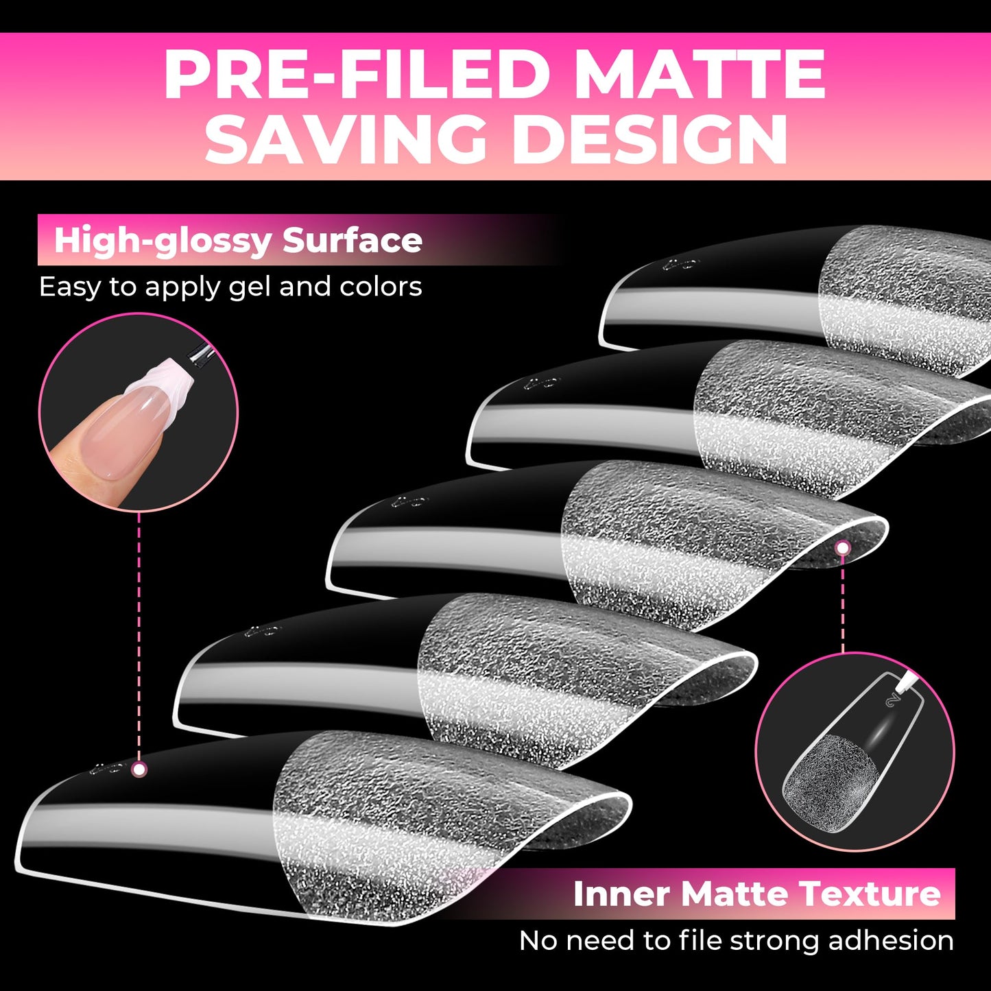 UNA GELLA Coffin Nails Tips: 360Pcs Soft Gel Nail Tips Coffin Medium Pre-Etched Half Matte Full Cover Coffin Press on Nails Clear Acrylic False Nails for Nail Extensions Home DIY Salon 15 Sizes