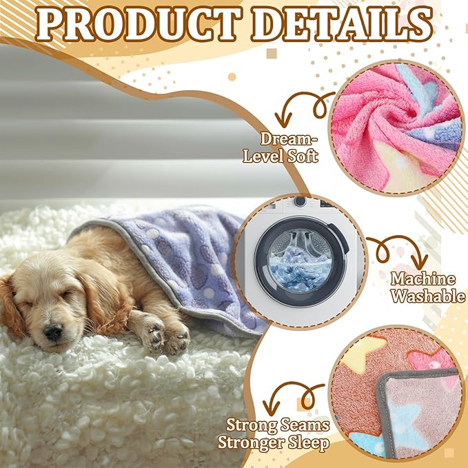 BrightRow 20 Pcs Puppy Blankets Bulk, Soft Fleece Blankets for Small Pets