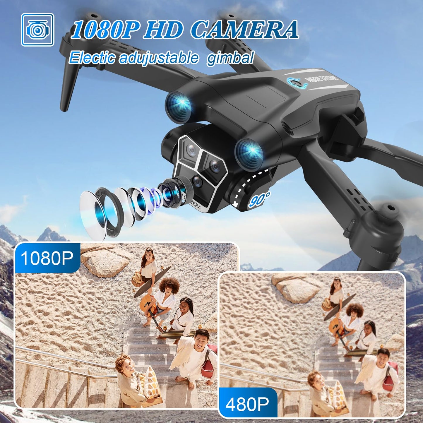 Drone with Camera 1080P HD, Mini Drone for Beginners Kids Adults, RC Quadcopter with 2 Batteries, Carrying Case, Stable Hover, Trajectory Flight, Gravity Control, One Key Take Off/Land, Black