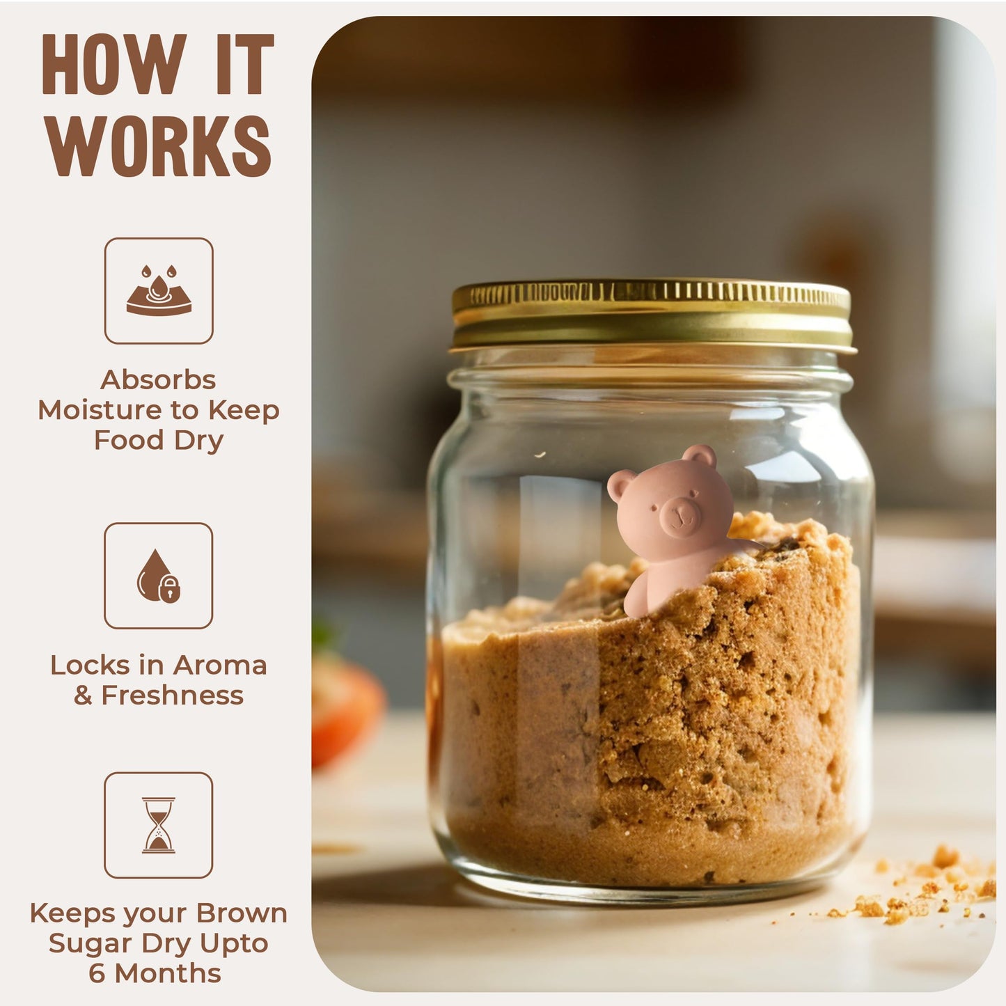Sifri Art Brown Sugar Bear Keeper – 3D Terracotta Clay Sugar Saver Softener, Reusable Moisture Stone for Brown Sugar, Cookies, Marshmallows, Herbs, Baking & Kitchen Storage