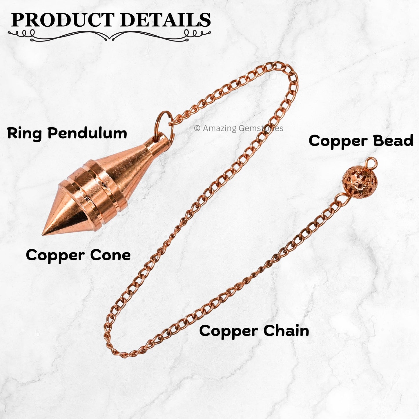 Amazing Gemstone Healing Metal Pendulums for Divination, Copper Cone with Ring Steel Copper Pendulum High Energy Pendulo de Bronce Pendulos de Mesa MP65