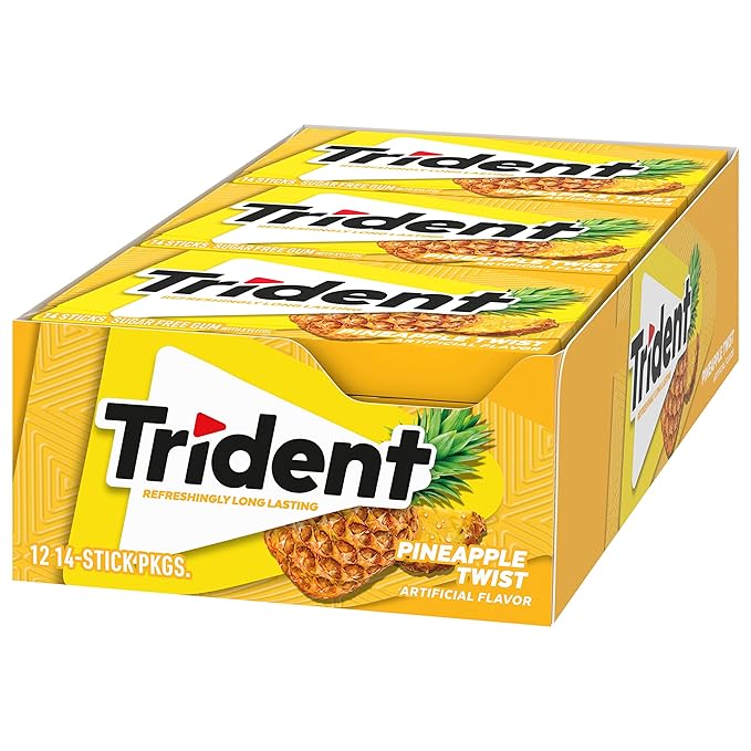 Trident Pineapple Twist Sugar-Free Chewing Gum, 12 Packs of 14 Pieces (168 Total Pieces)