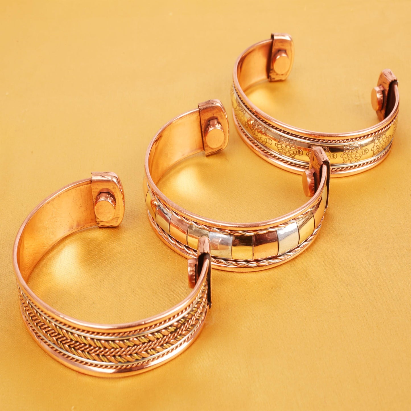 Touchstone copper bracelets | gift for men women |adjustable 100% pure solid real magnetic jewelry | handmade bracelet set combo | rope braided tibetan bangles. Set of 3 different designs