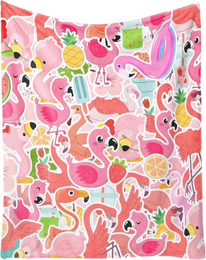 Flamingo Blanket Gifts - 60 x 80 Inches Funny Flamingo Throw for Adults - Pink Soft Fuzzy Plush Blankets for Bed