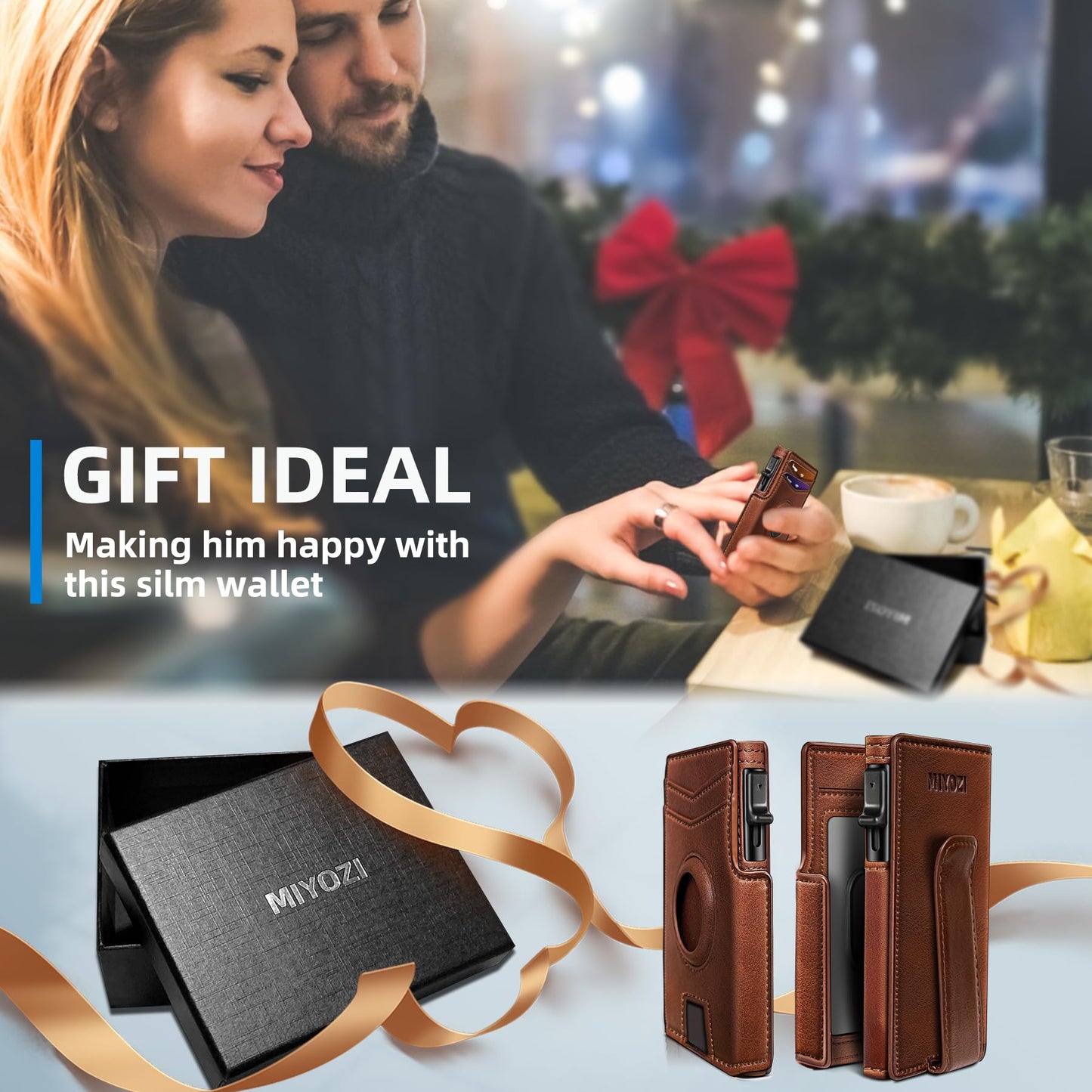 miyozi Airtag Wallet for Men,with Money Clip 10 Cards Metal Case Smart Slim Pop Up Credit Card Holder Flip with Magnetic Closure RFID Blocking wallet with Gift Box