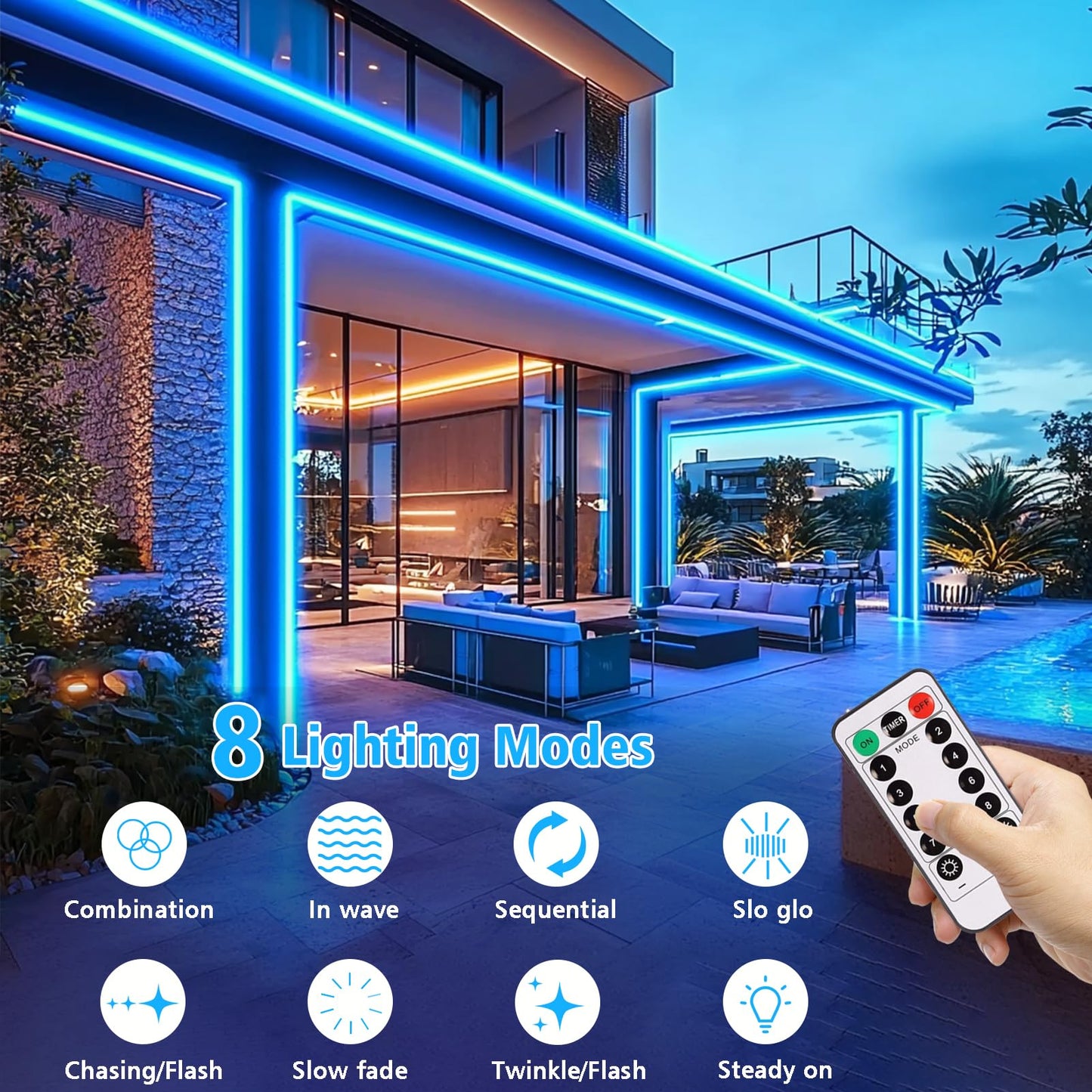 LED Strip Lights Battery Operated, 9.8ft 90 LED Strip Lights with Remote Controller Timer Dimmable, Waterproof Flexible Lights Strip for Indoor Outdoor TV Table Bedroom Boat Kitchen (Blue)