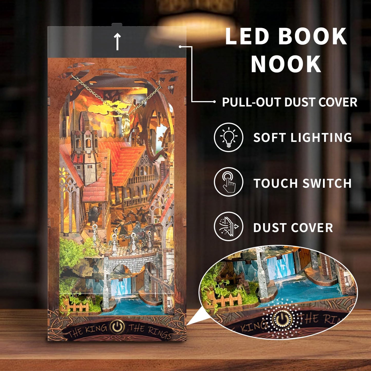 Strucwood Book Nook Kit with LED Light - 3D Wooden Puzzles Book Nook for Book Shelf Decor - DIY Dollhouse Kit - Book Nook Decor with Dust Cover - Magic Book Nook (SQ-05)