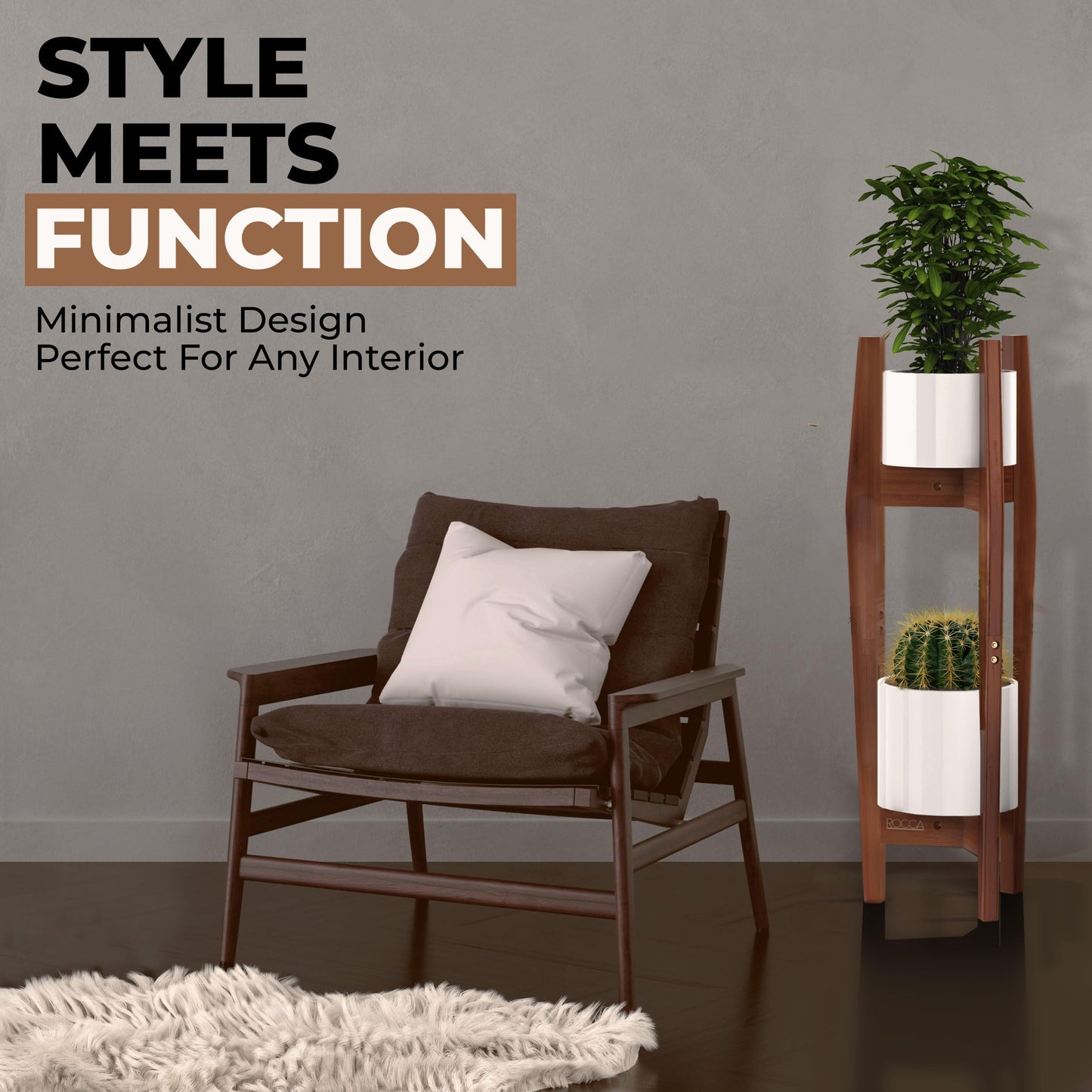 ROCCA 2-Tier Tall Plant Stand Indoor – Adjustable Bamboo Plant Stand (8–12”), Wooden Corner Pedestal for Multiple Pots, Modern Space-Saving Design