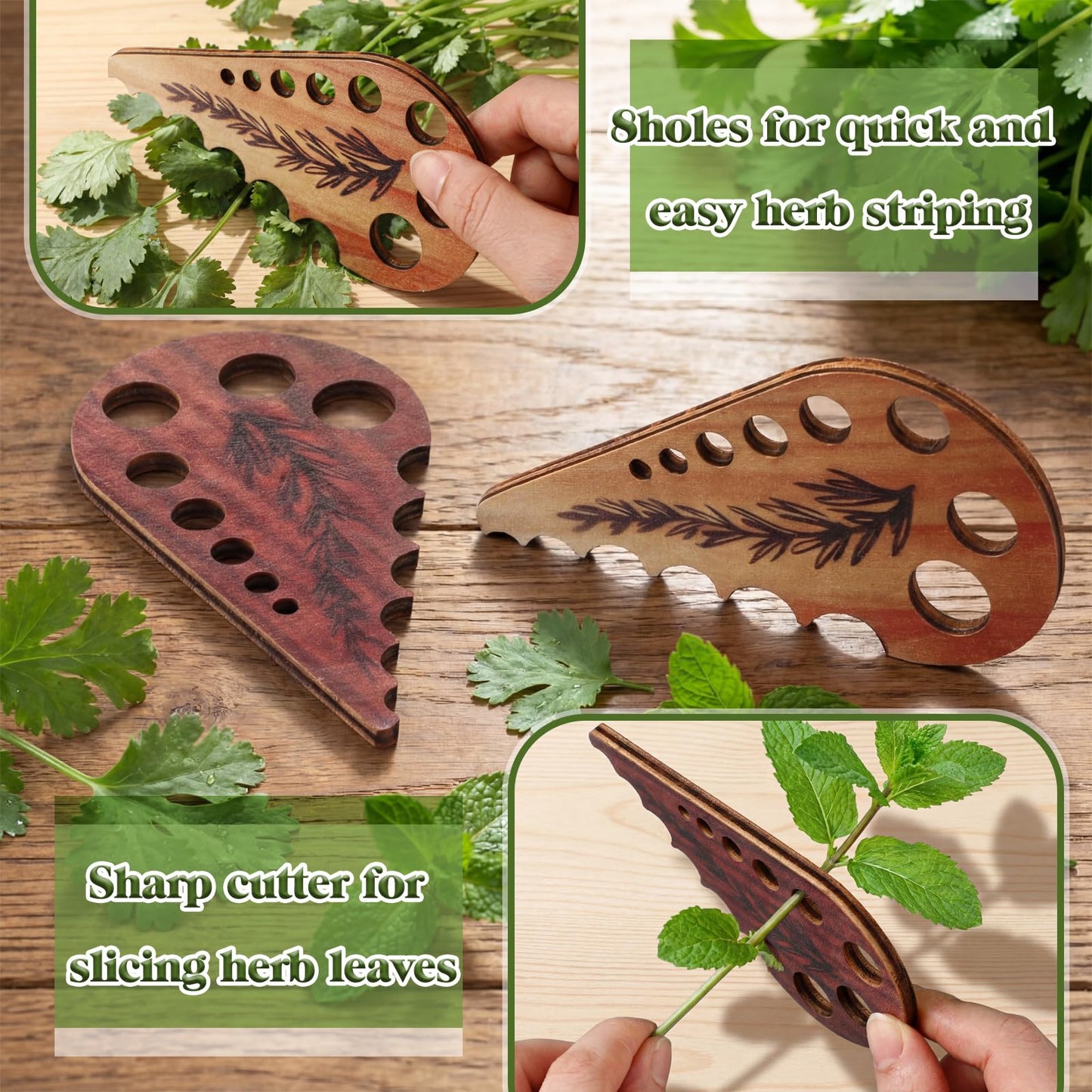 Sliner 2 Pcs Wooden Leaf-shaped Vegetable Separator, Pottery Herb Stripper Tool Supplies, Kitchen Gadgets, Herb Stripper Gifts, Mom Cooking Gift for Kitchen, Stocking Stuffer, Chef Cooking Gifts