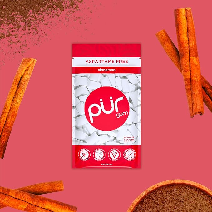 PUR Gum | Aspartame Free Chewing Gum | 100% Xylitol | Natural Cinnamon Flavored Gum, 55 Pieces (Pack of 3)