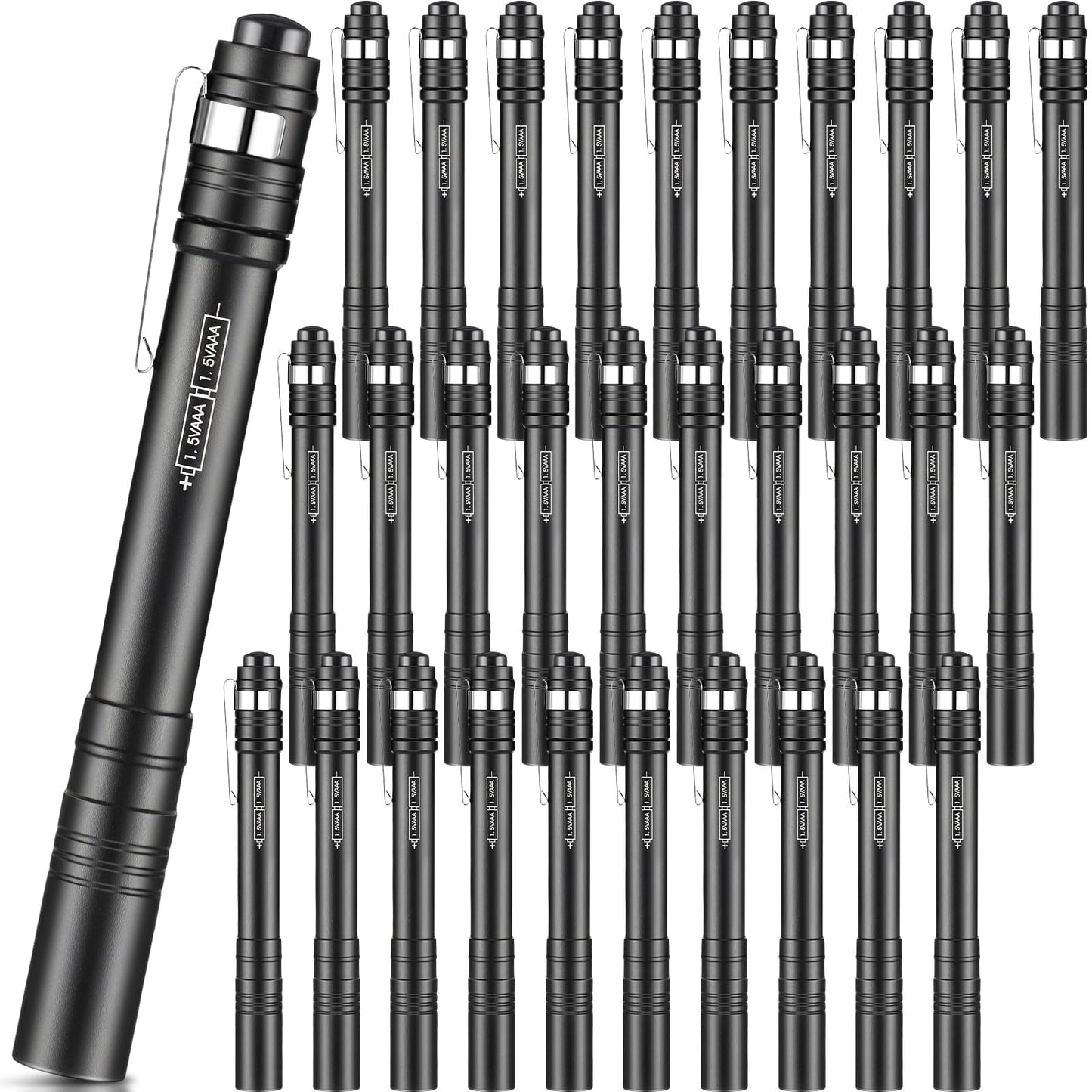 Rossesay 30 Pack Mini Pen Flashlights Bulk Gifts LED Pen Lights Aluminum Pocket Flashlights with Clips Small Handheld Torches for Men Camping Hiking Emergency Outdoor (Black)