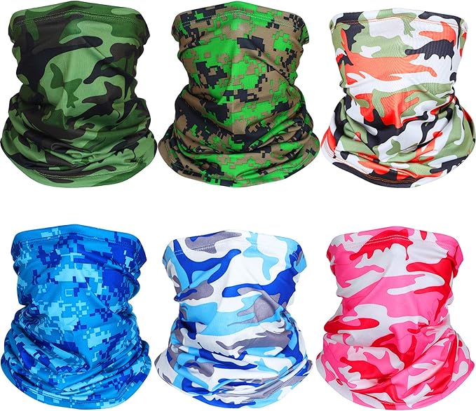 Geyoga 6 Pieces Winter Face Mask for Men UV Protection Mask Sunscreen Breathable Windproof Neck Gaiters Scarf Fishing Cycling Running (Camouflage Colors)