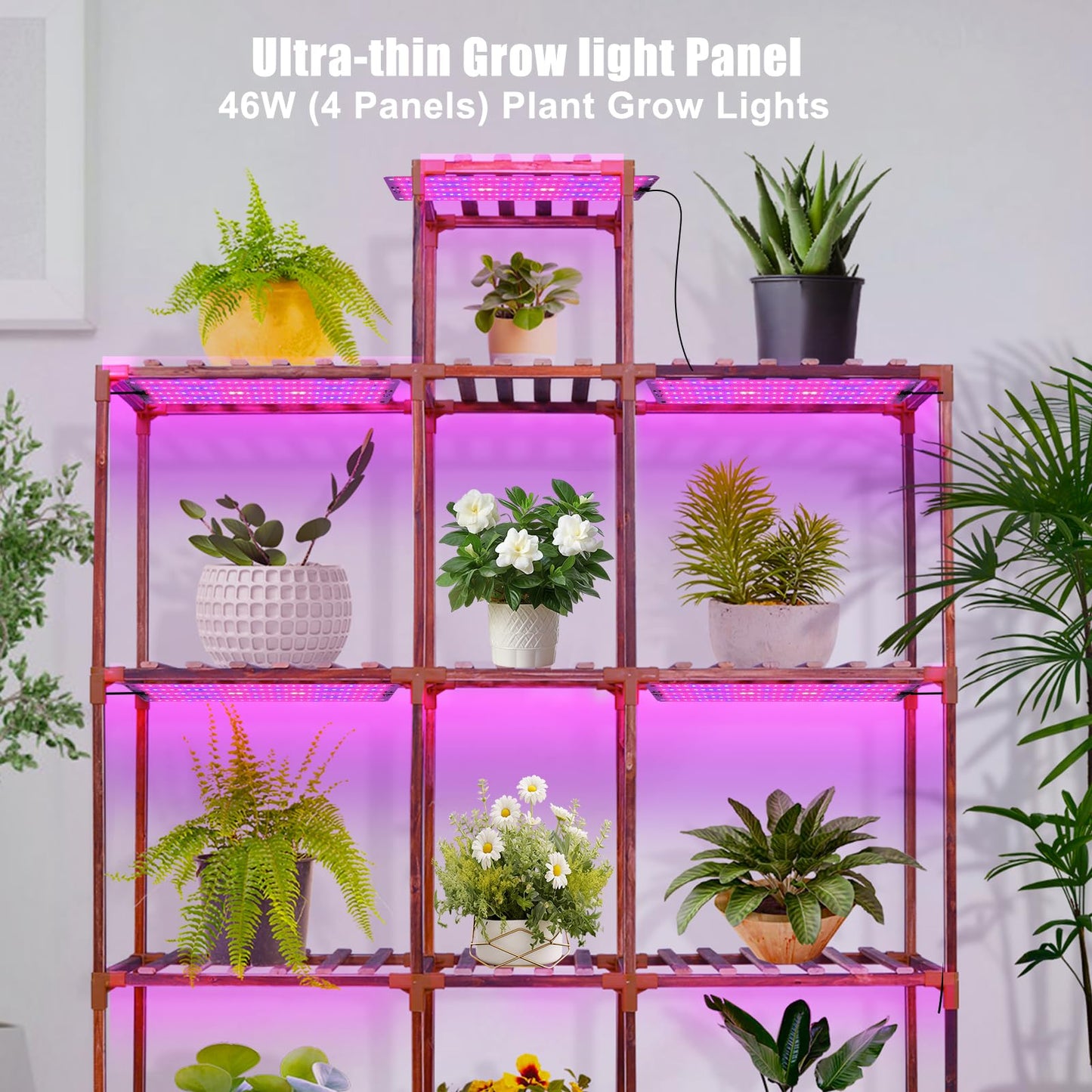 Grow Lights for Indoor Plants Full Spectrum,Plant Lights with Auto Timer 3/9/12H Grow Light for Under Cabinet Plant, 10 Dimmable Levels, Grow Lamp Panel Grow Lights for Seed Starting(4P)