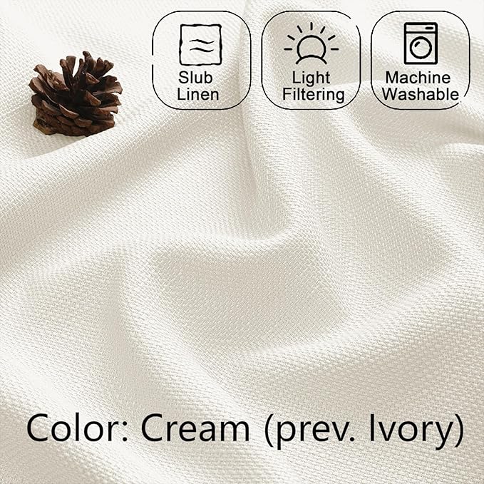 Chyhomenyc Light Filtering Curtains 90 Inch Length 2 Panels Set, Faux Linen Textured Soft Airy Privacy Yellowish Farmhouse Curtain Drapes for Living Room, Each 40Wx90L Inches, Cream???prev. Ivory???