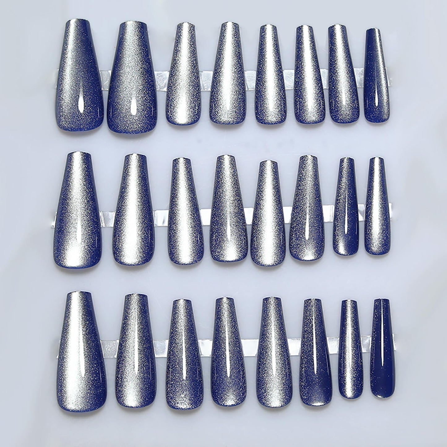 Handmade Press on Nails - Sea Blue Long Fake Nails | Velvet Effect Design False Nails | Glossy,Glitter,Gradient Color,Reusable Acrylic Nails | 12 Sizes - 24 Nail Kit with Jelly Glue