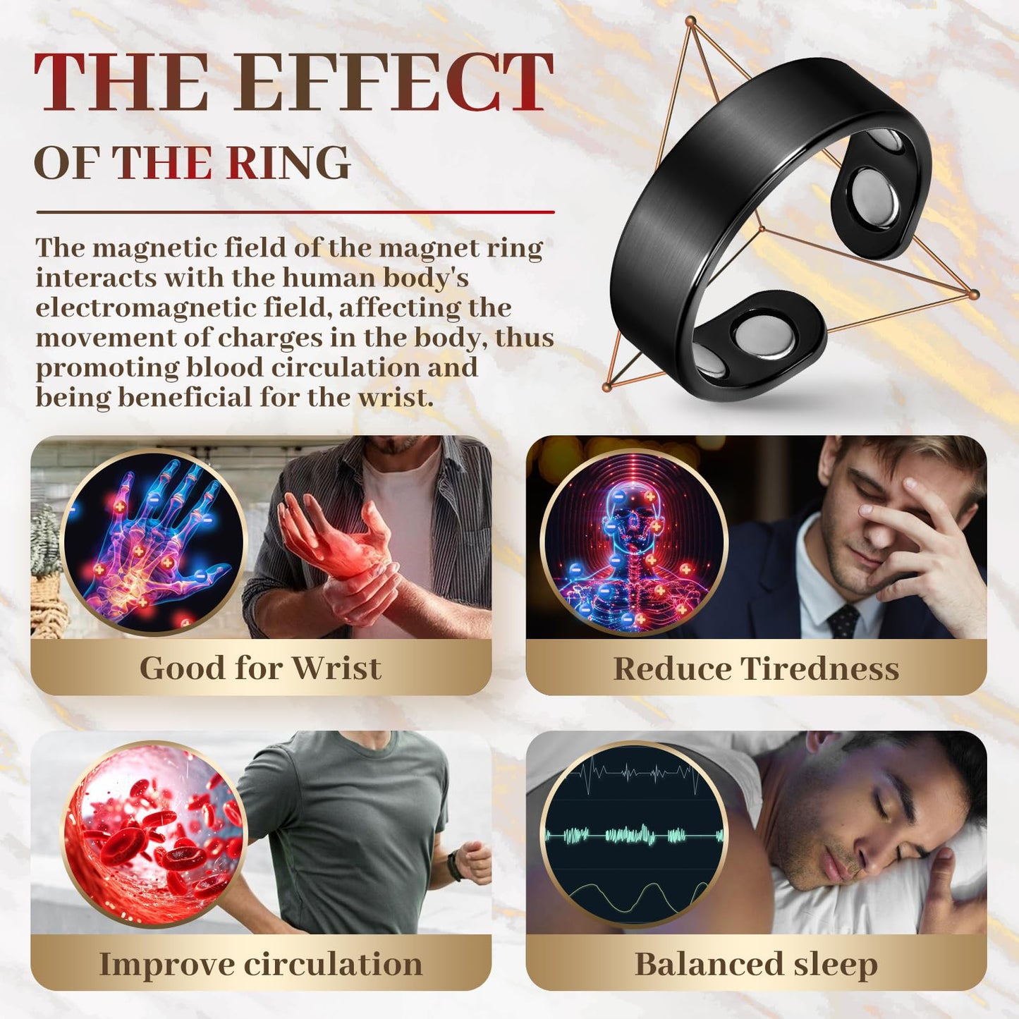 Copper Rings for Men, 99.99% Pure Copper Magnetic Thumb Ring with 3500 Gauss Magnets,Black Rings for Women with Box(2 PCS)