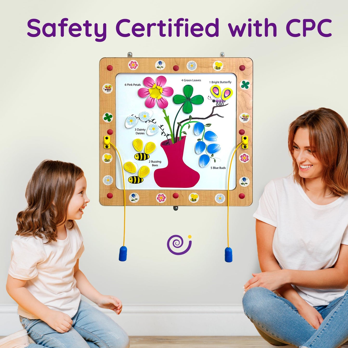 Playscapes Magnetic Toddler Activity Wall Panel Toy – Interactive Wall Busy Board – Melamine Frame & Acrylic Panel with 2 Wands – Easy Installation, No Loose Pieces, Easy-to-Clean – Flower/Bees Design