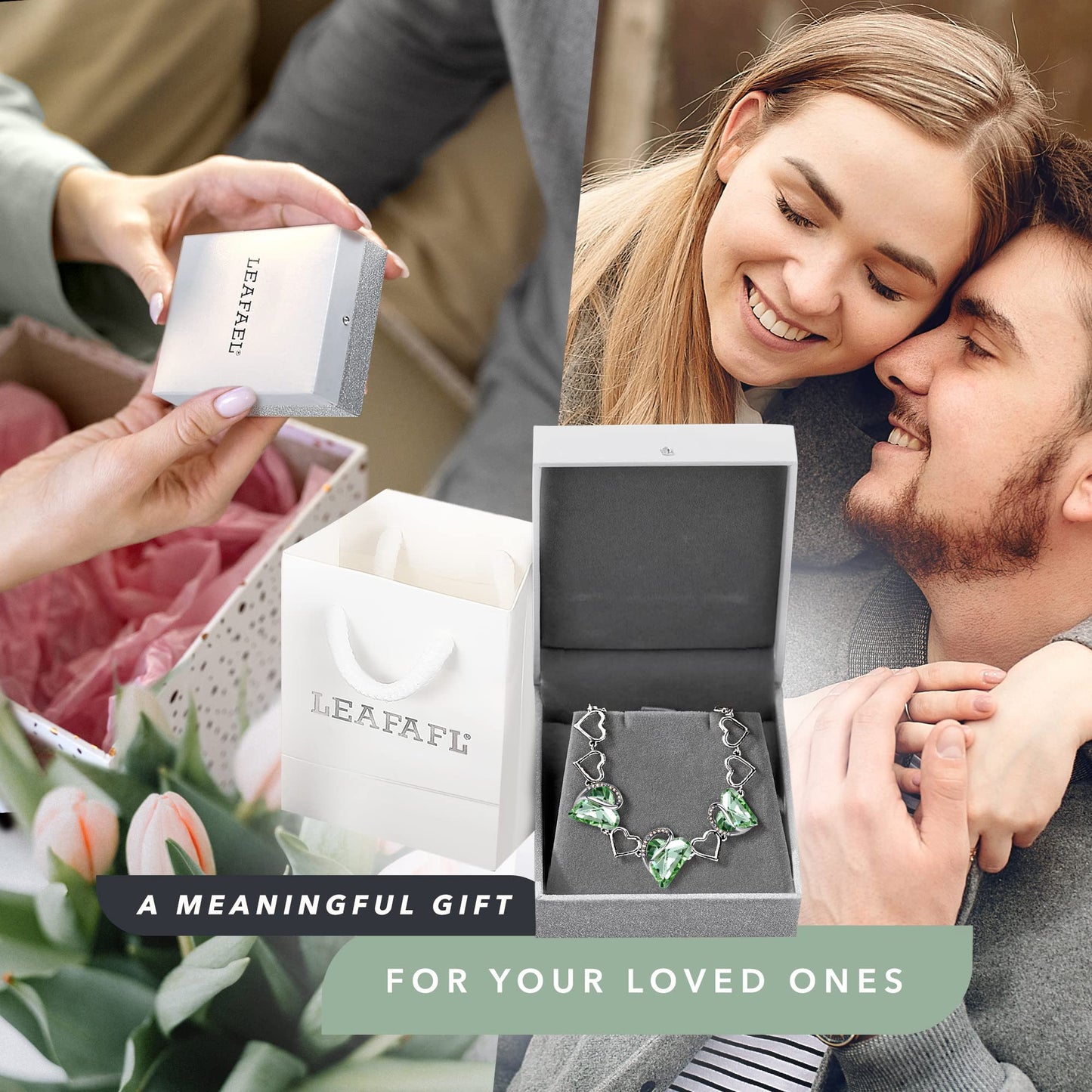 Leafael Infinity Love Heart Gift Bracelet for Women, August Birthstone Crystal, Light Chrysolite Green, Silver Tone, 7-inch Chain and 2-inch Extender