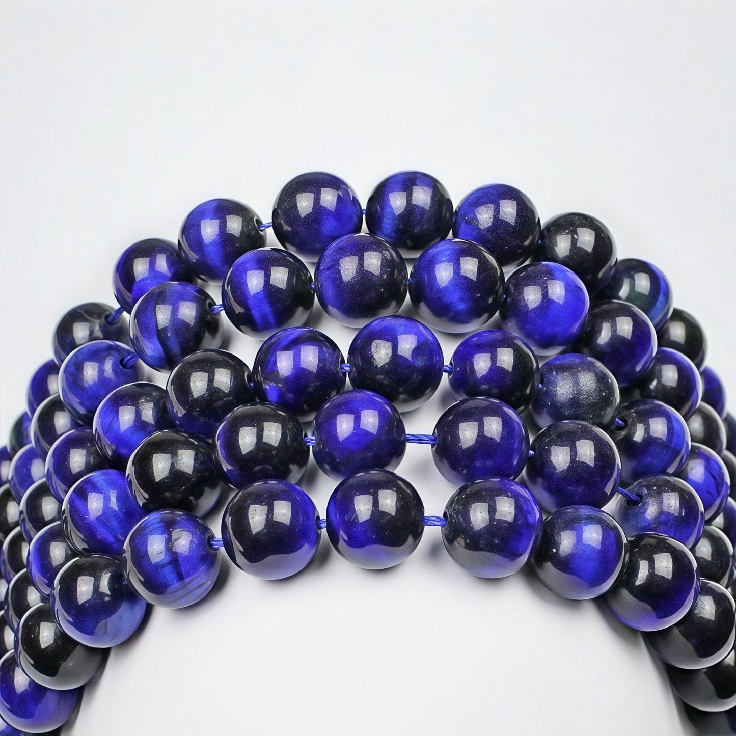 MJDCB Stone Beads 8mm 43pcs Round Sapphire Blue Tiger's Eye Loose Gemstone Bead Charms for Jewelry Making Bracelet Necklace Earring Pendant