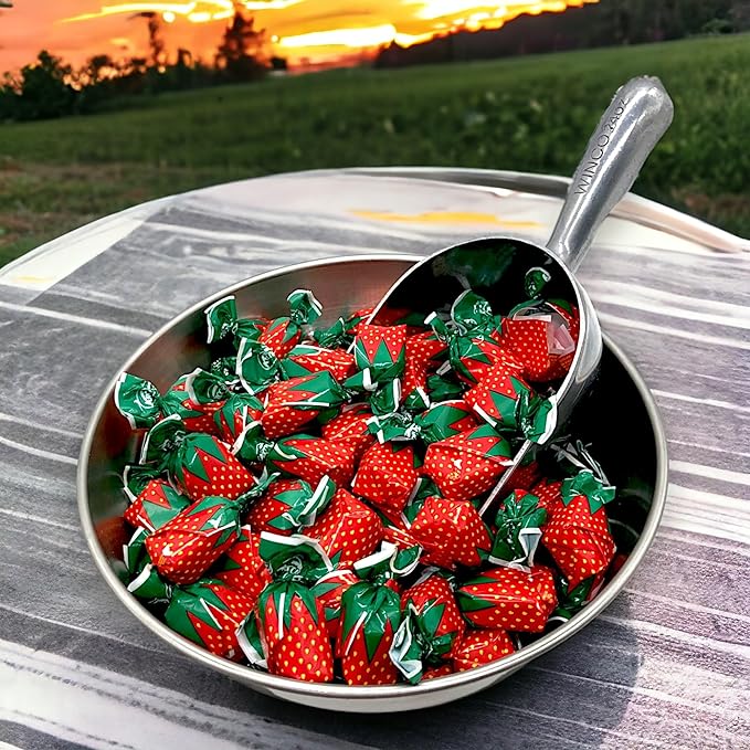 Gourmet Strawberry Hard Candy -Flavorful Gourmet Strawberry Bon Bons -1.5 lbs Authentic Straw berry Candy with Delicious Filling- Individually wrapped for Freshness-Approx 100 Pieces(24 oz)