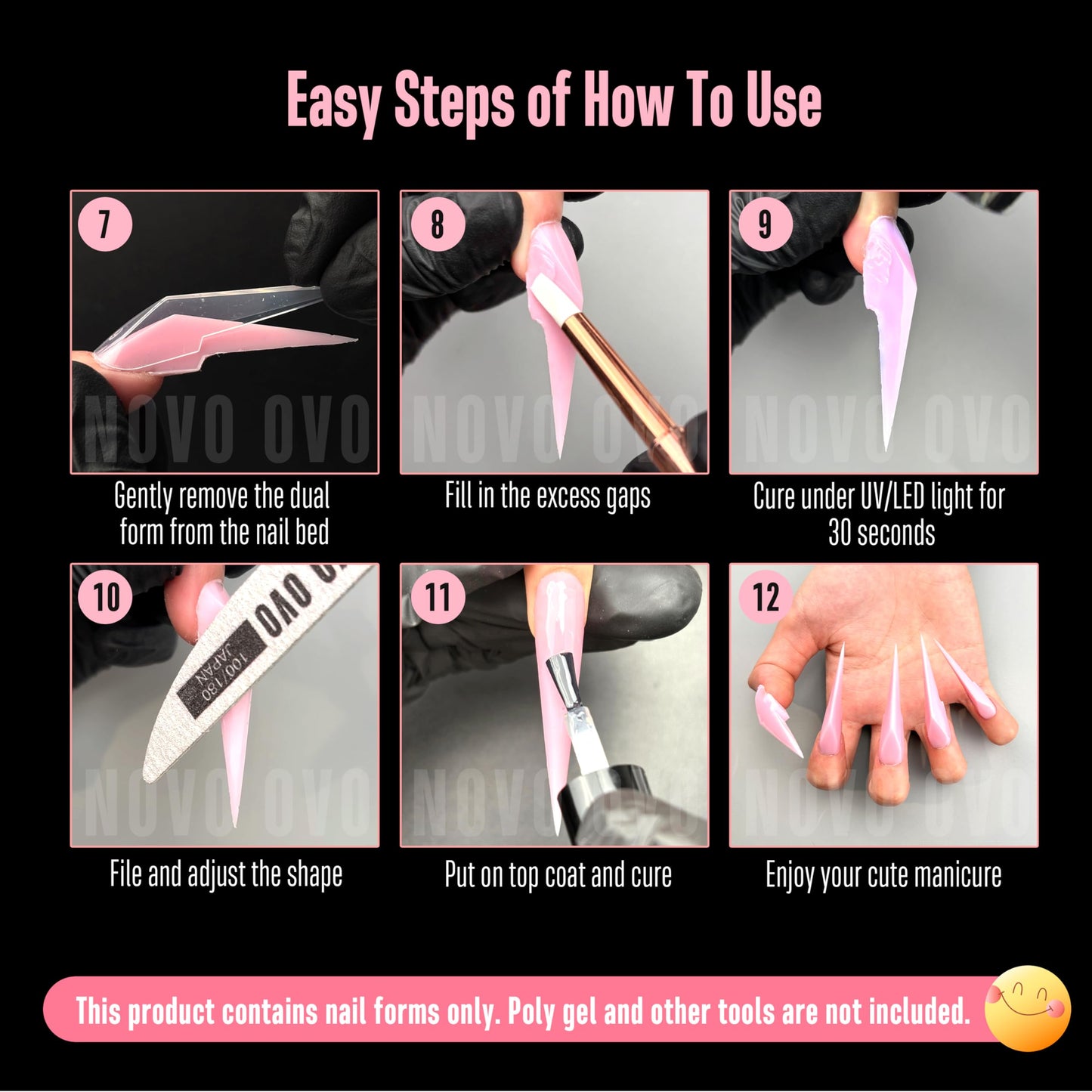 NOVO OVO XXXXL Dual Nail Forms Stiletto - 140Pcs Mechanical Dragon Claw Polygel Molds, 3D 4XL Extra Long Reusable Upper Forms for Sandwish Acrylic Extension (14 Sizes, 60mm Clear PMMA Scale)