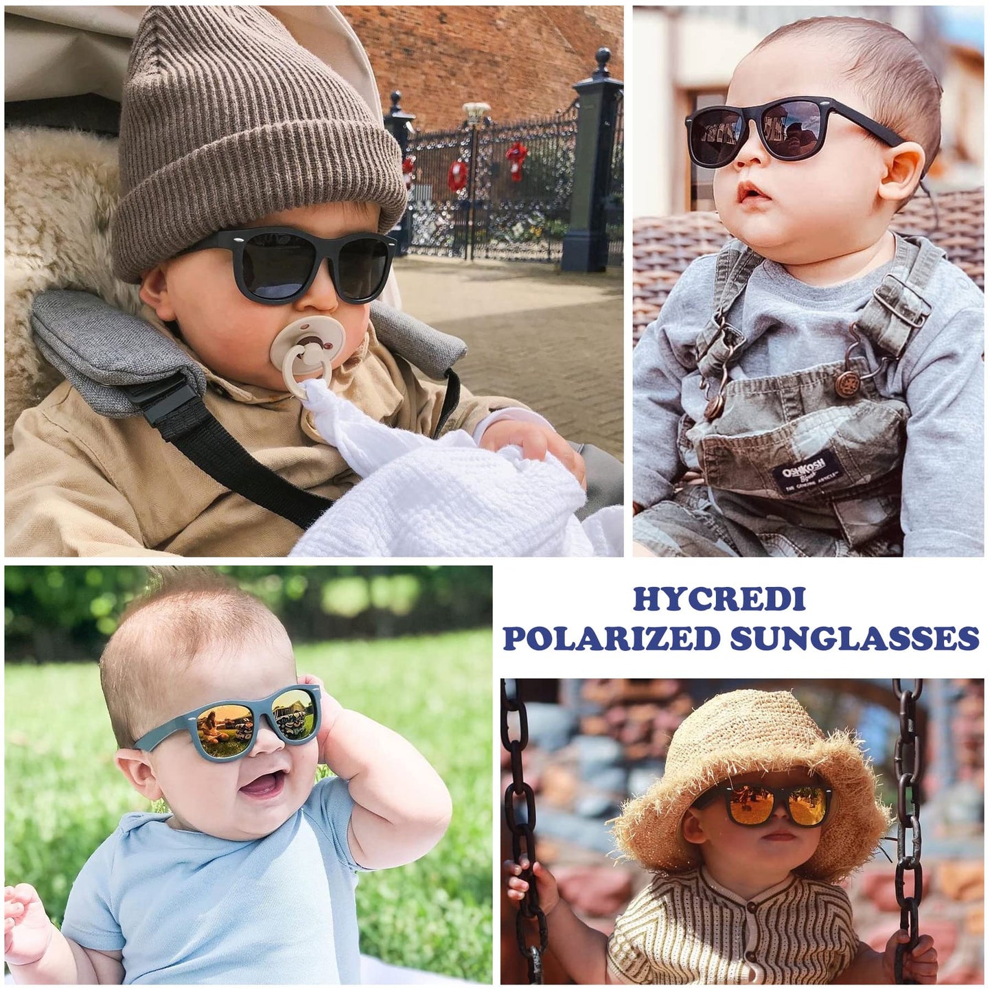 Hycredi Flexible Polarized Baby Sunglasses with Strap for Newborn Infant Boys Girls Age 0-24 Months-Matte Black/Grey +Black/Blue Mirrored