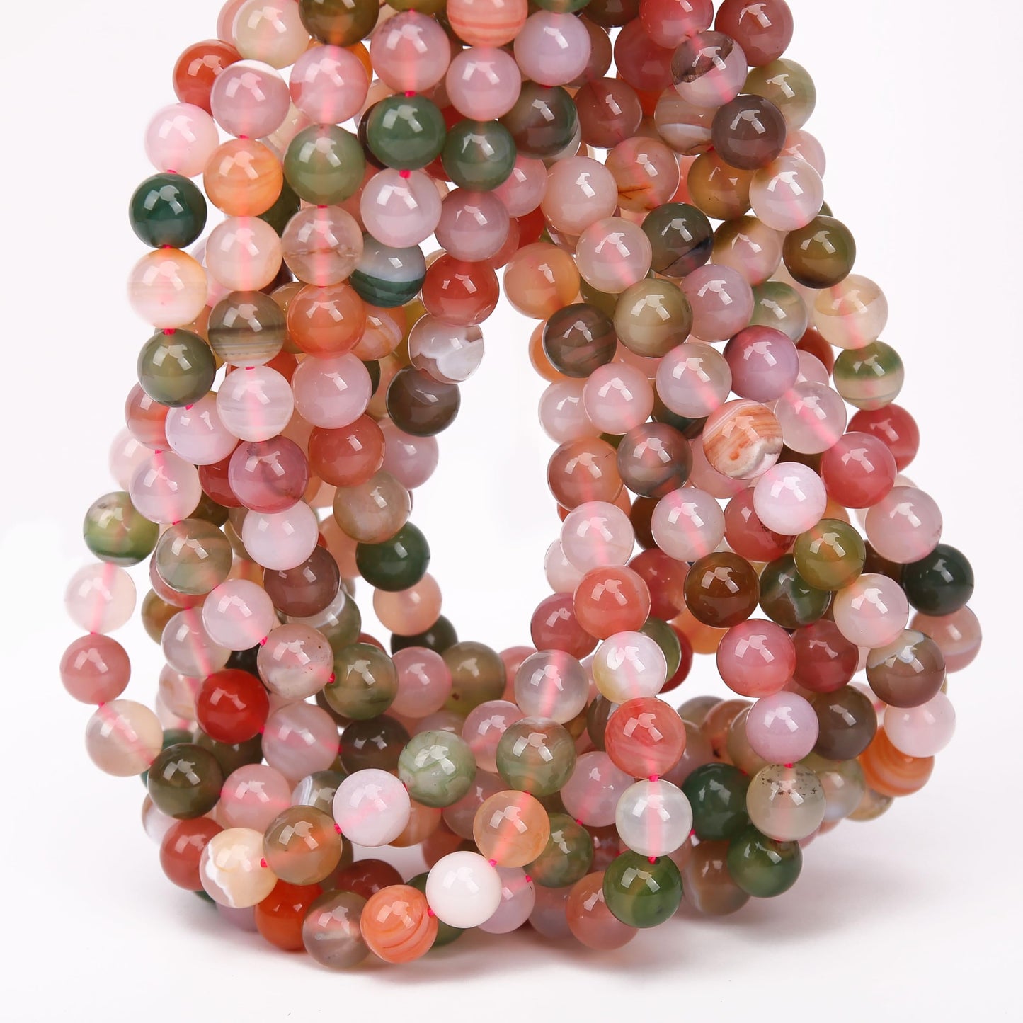 70PCS Natural 8MM Healing Gemstone, Yanyuan Agate Energy Stone Round Loose Beads, Semi-Precious Crystal Beads with Free Elastic String for Jewelry Making DIY