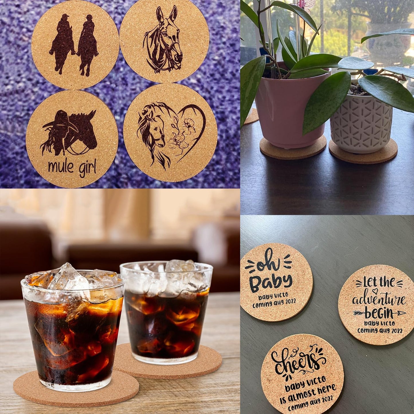 Geytetqi 150 Pieces 3.6 Inch Cork Coasters for Drinks, 90 mm Round Cork Coasters, Non-Slip, Heat-Resistant, Absorbent & Reusable, Perfect for DIY Crafts and Home Tabletop Decoration