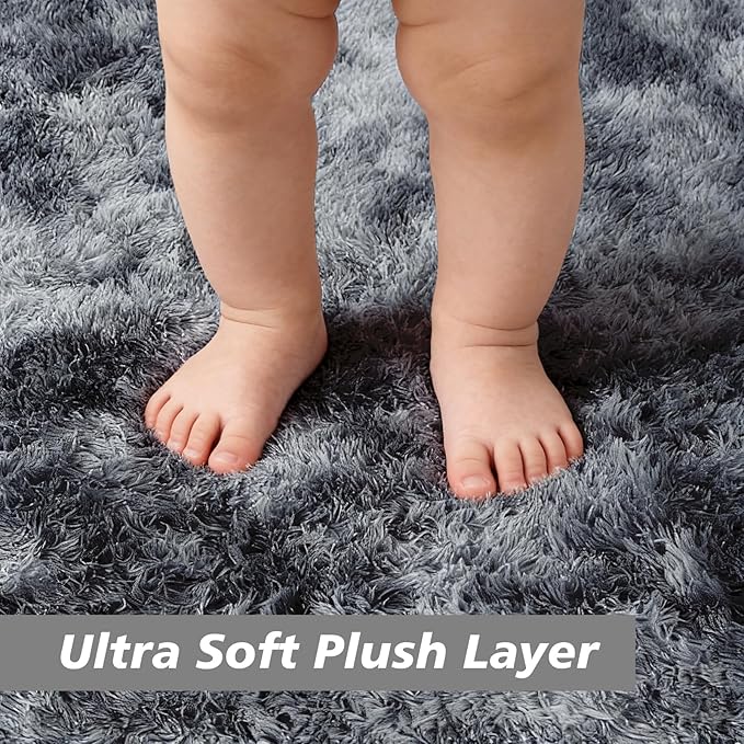 Shag Area Rug for Bedroom 4x6,Tie-Dyed Black Fluffy Area Rugs for Living Room,Soft Fuzzy Rug Non-Shedding Indoor Plush Carpet for Kids Bedroom Nursery Dorm Home Decor