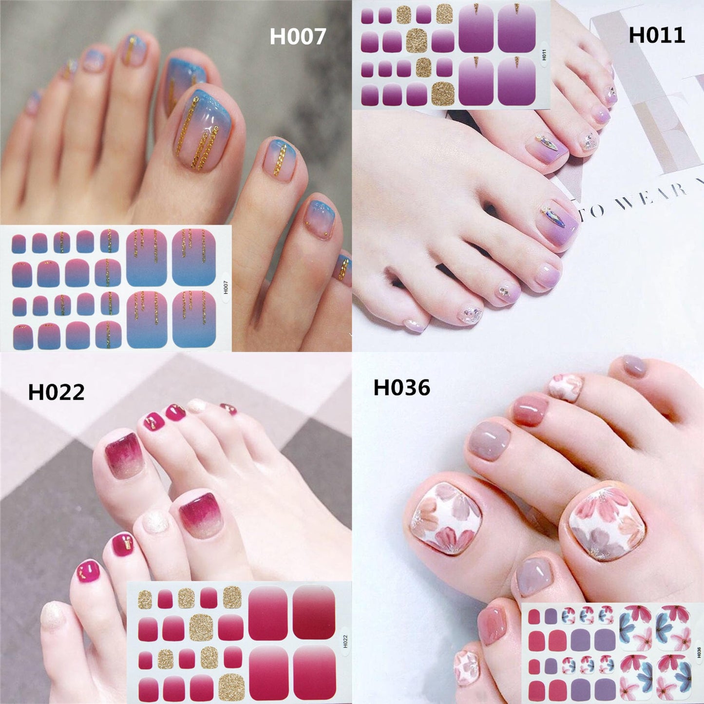 Nail Angel 1set Toe Nail Wraps, Full Cover Stickers, Pure Color Collection, Summer Beach Style Pedicure, Multiple Colors (FOOT016-12PCS)